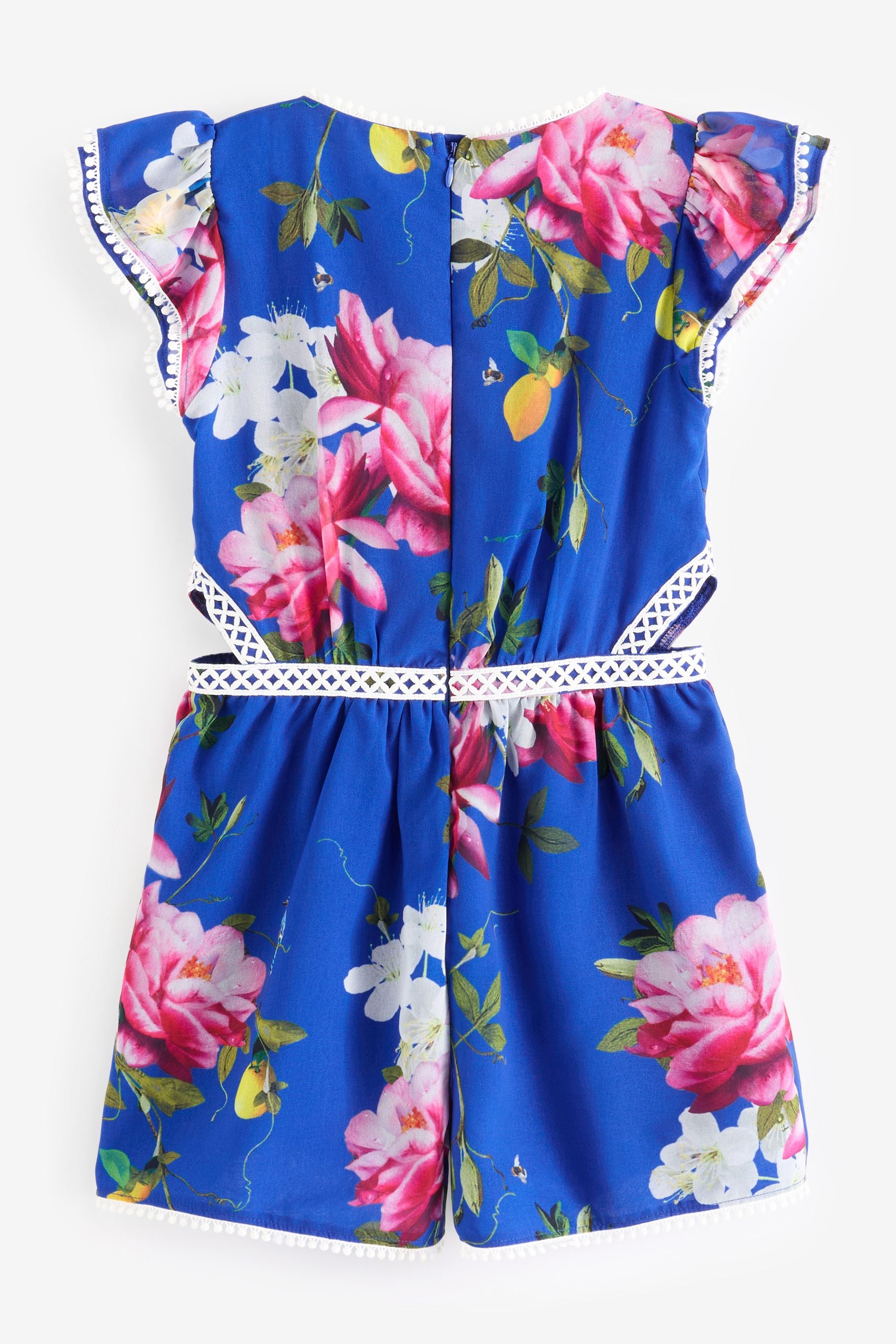 Baker by Ted Baker Blue Floral Cutout Playsuit