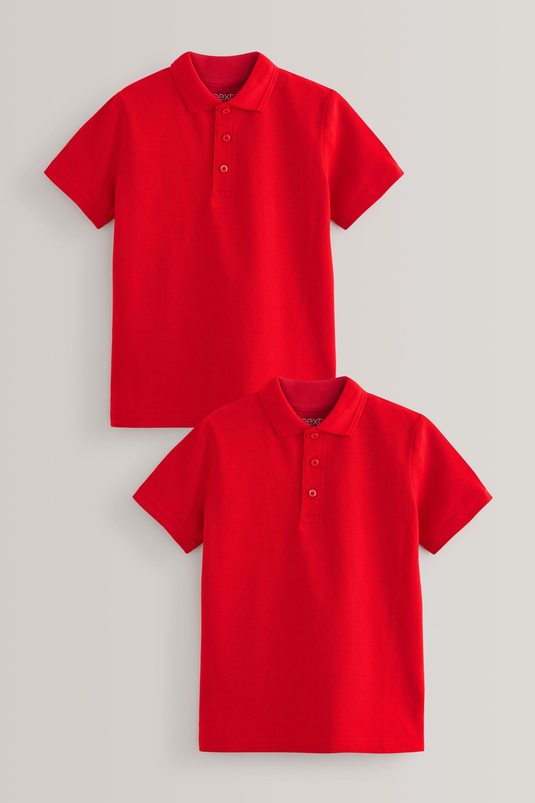 Red 2 Pack Cotton School Short Sleeve 100% Cotton Polo Shirts (3-16yrs)