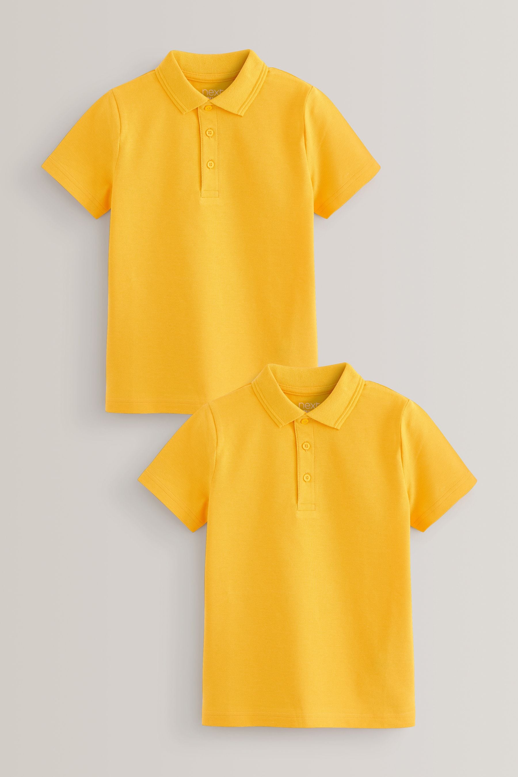 Yellow 2 Pack Cotton School Short Sleeve 100% Cotton Polo Shirts (3-16yrs)