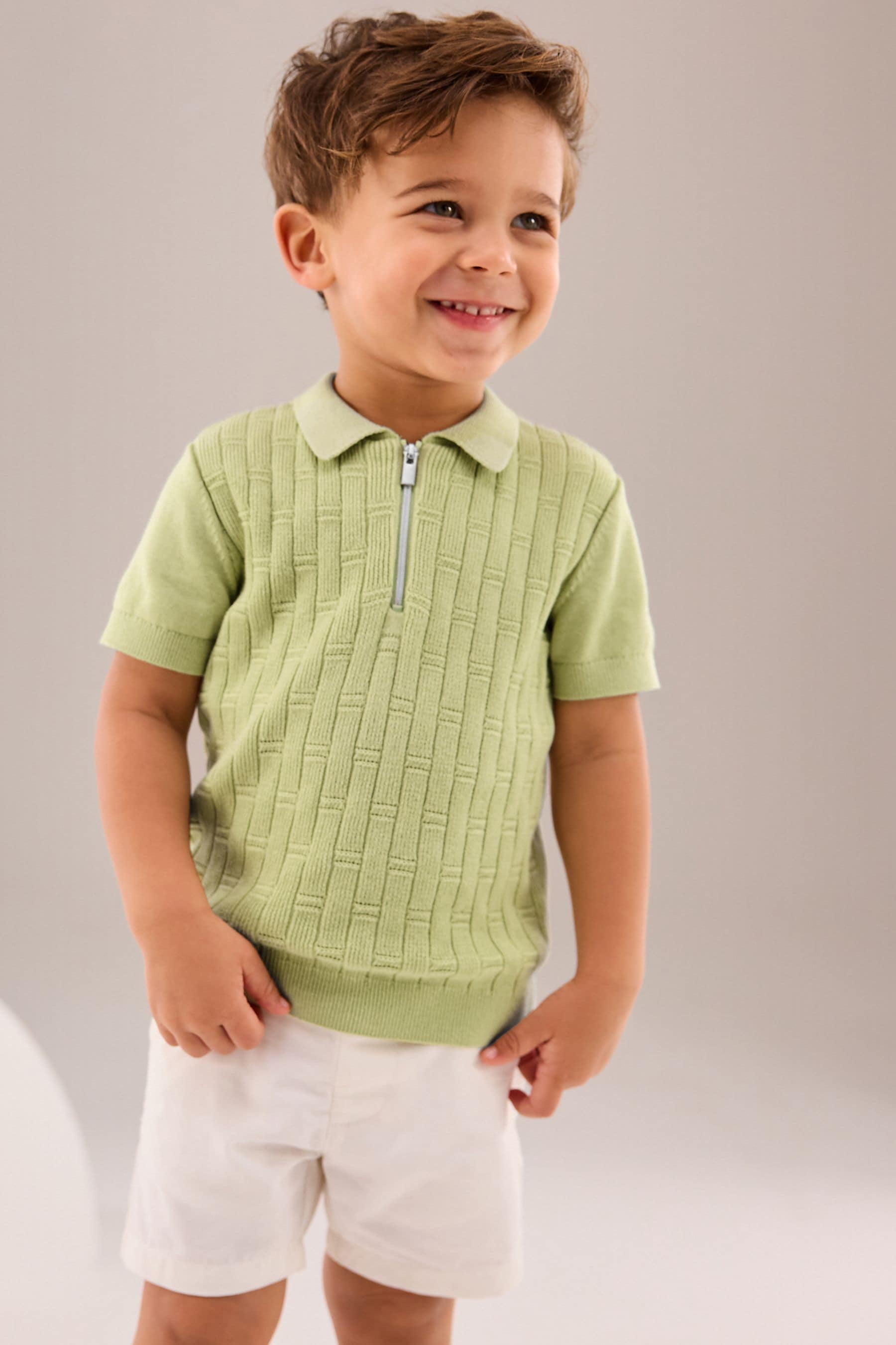 Lime Green Polo Short Sleeve Zip Neck 100% Cotton Sweater (3mths-7yrs)