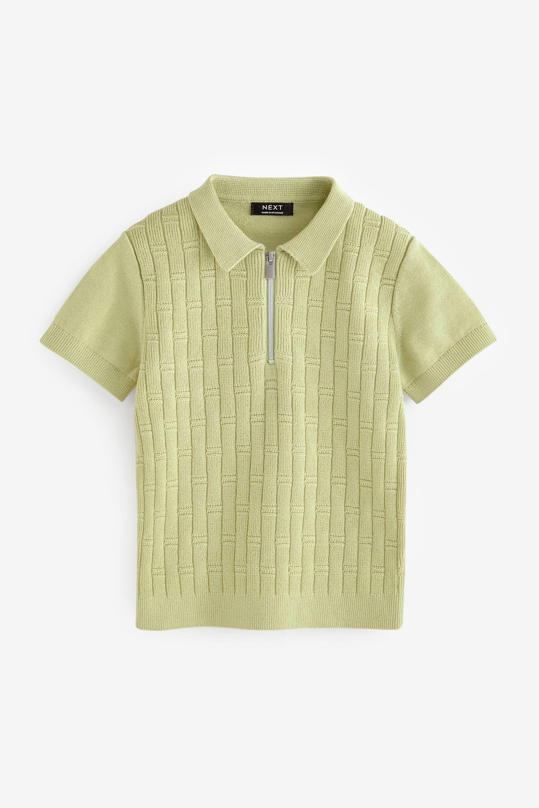 Lime Green Polo Short Sleeve Zip Neck 100% Cotton Sweater (3mths-7yrs)