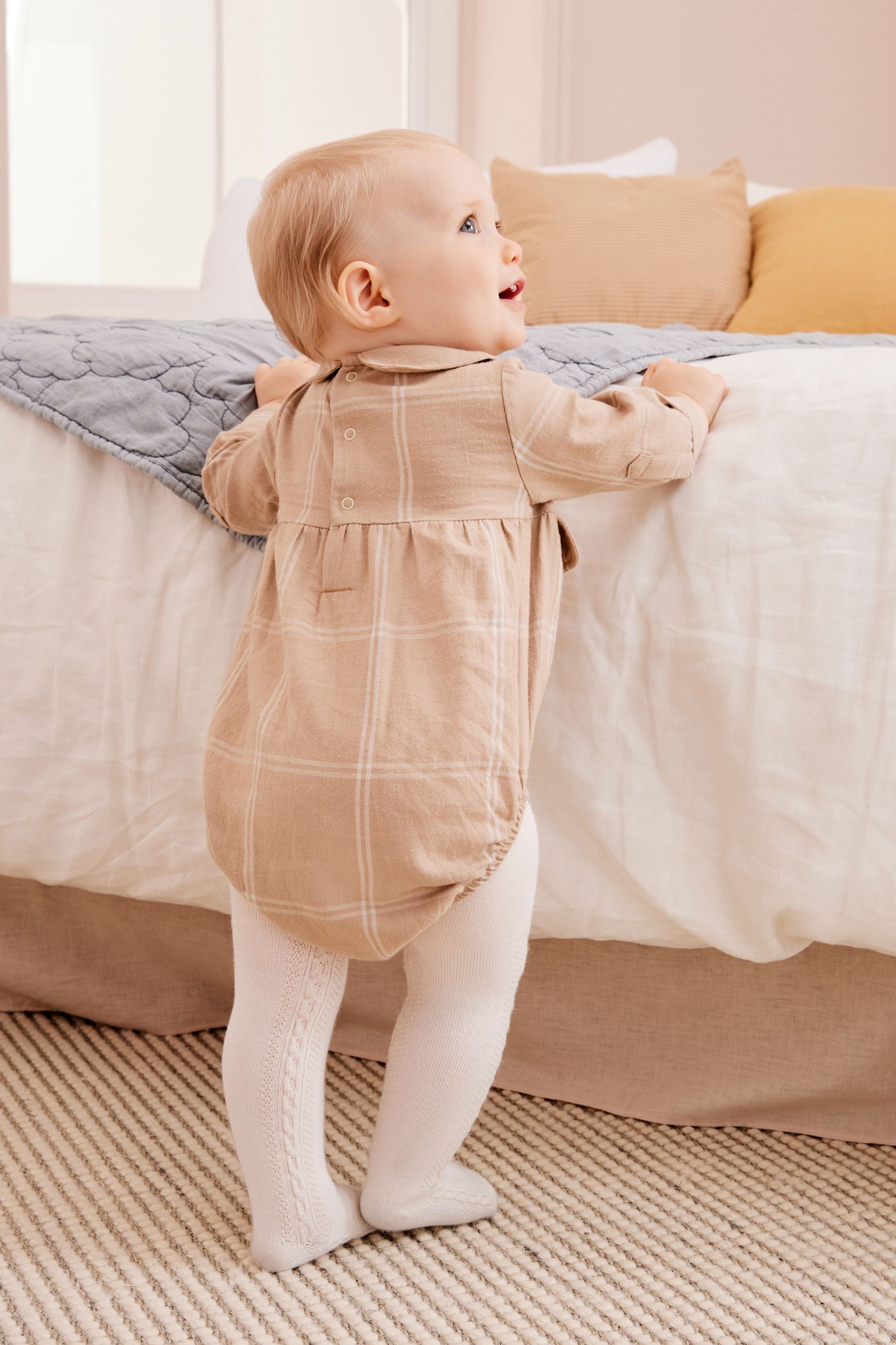 Beige Baby Collared Romper and Tights set (0mths-2yrs)