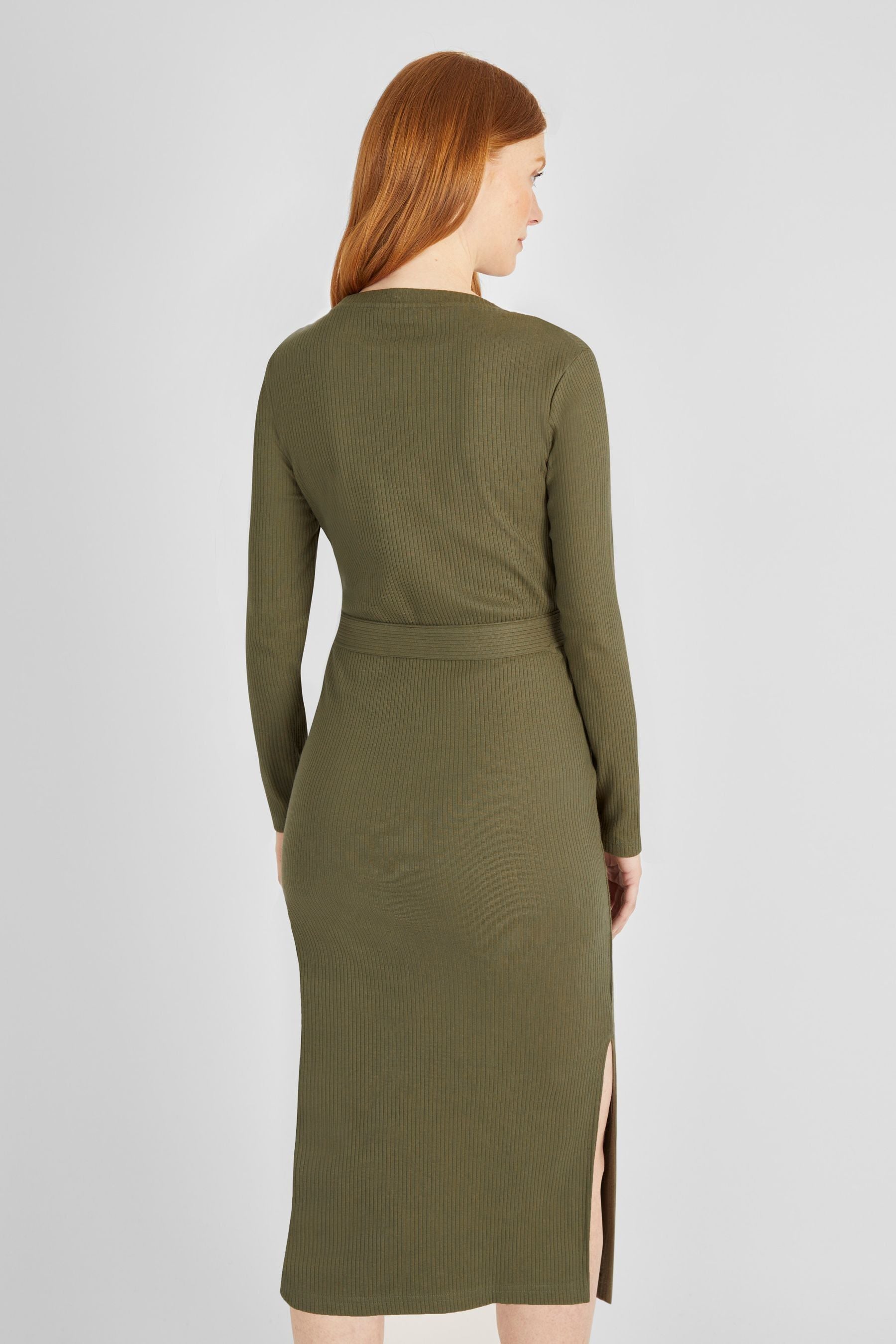 Khaki JoJo Maman Bébé Ribbed Jersey Maternity Dress