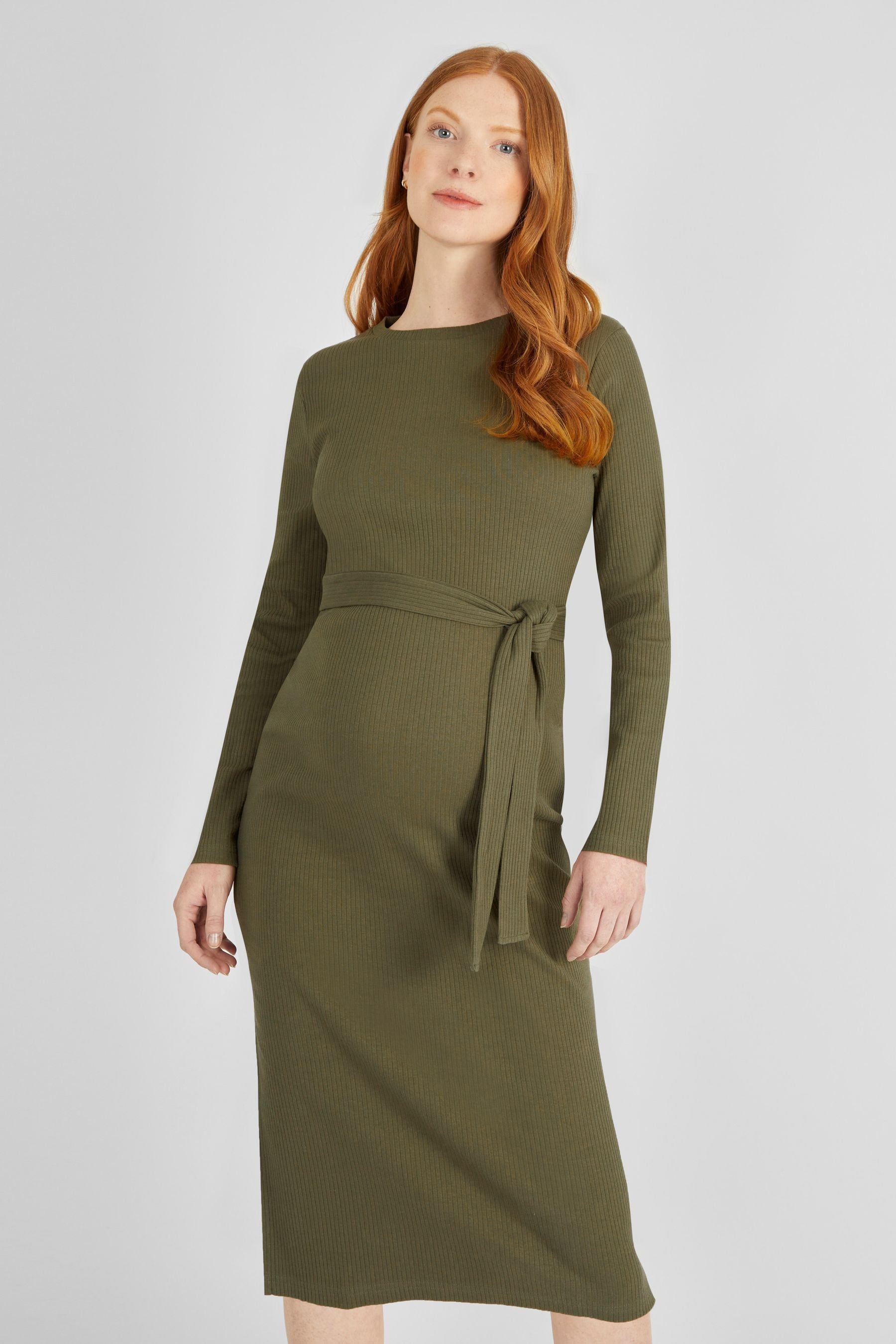 Khaki JoJo Maman Bébé Ribbed Jersey Maternity Dress