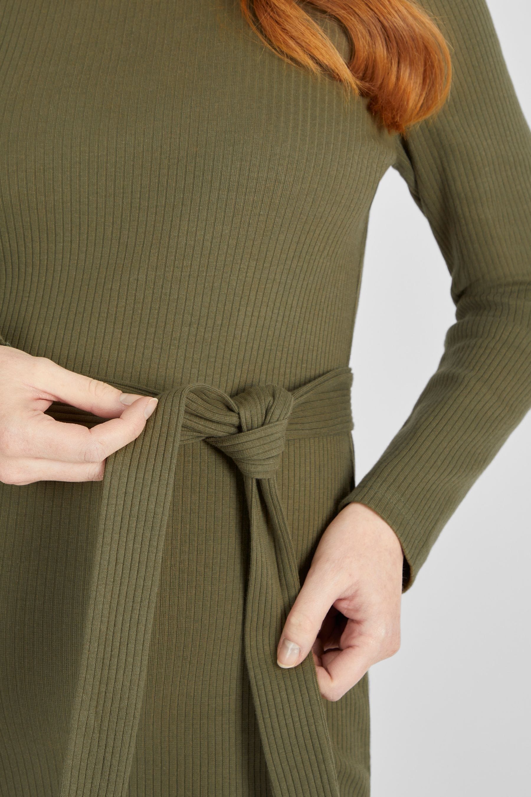 JoJo Maman Bébé Khaki Green Ribbed Jersey Maternity Dress