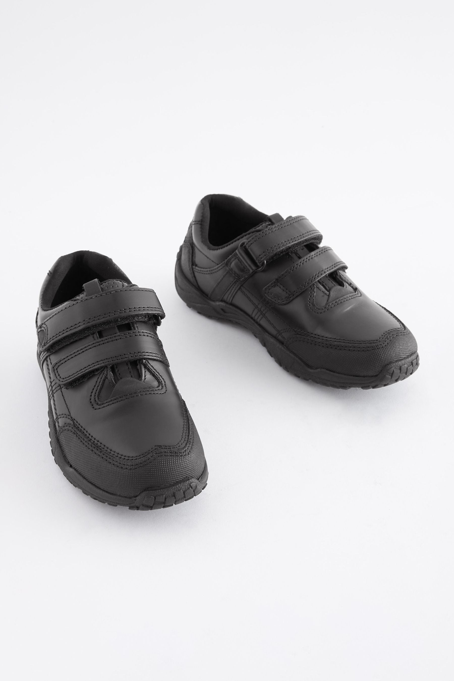 Black Wide Fit (G) School Leather Double Strap Shoes