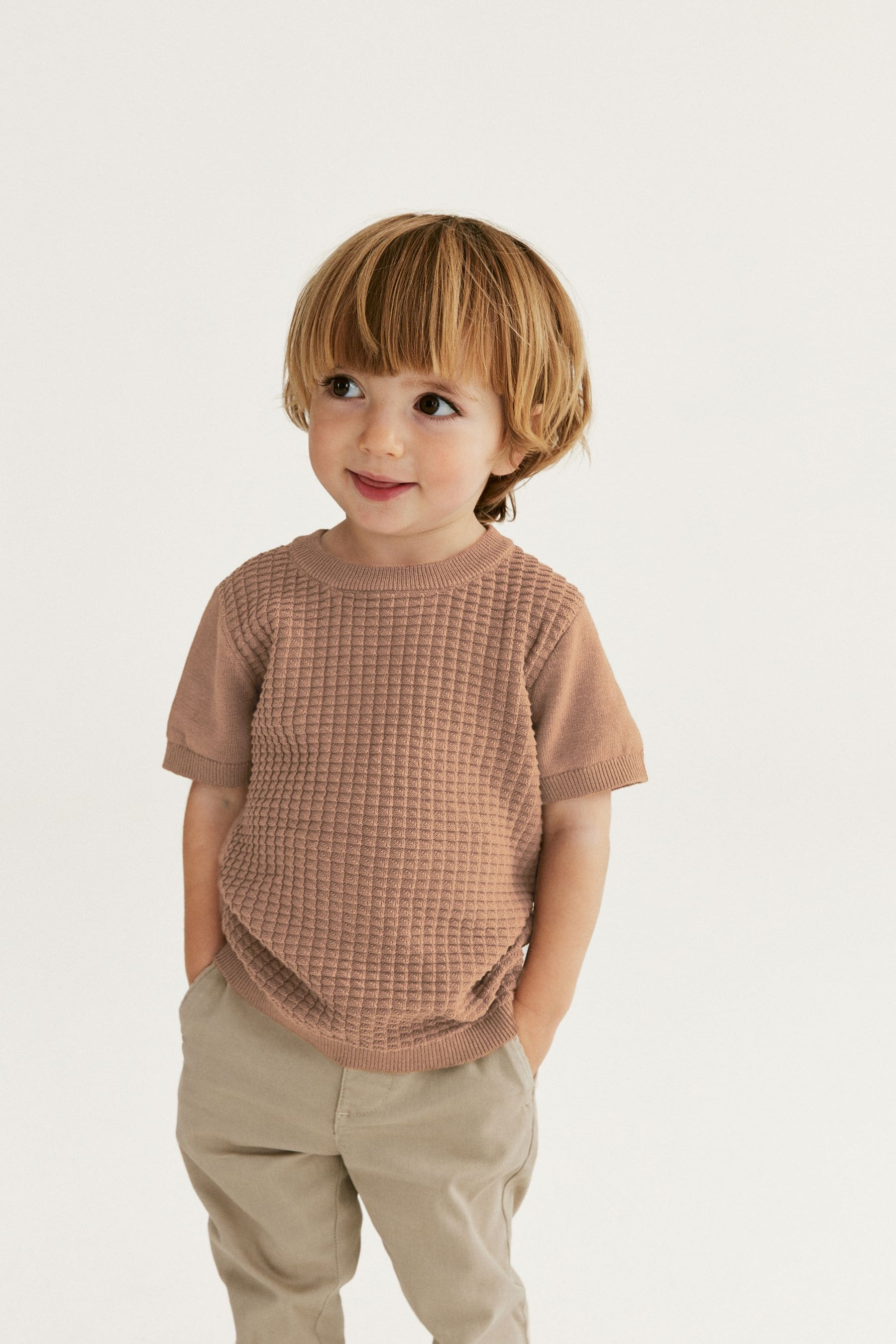 Tan 100% Cotton Textured Knitted T-Shirt (3mths-7yrs)