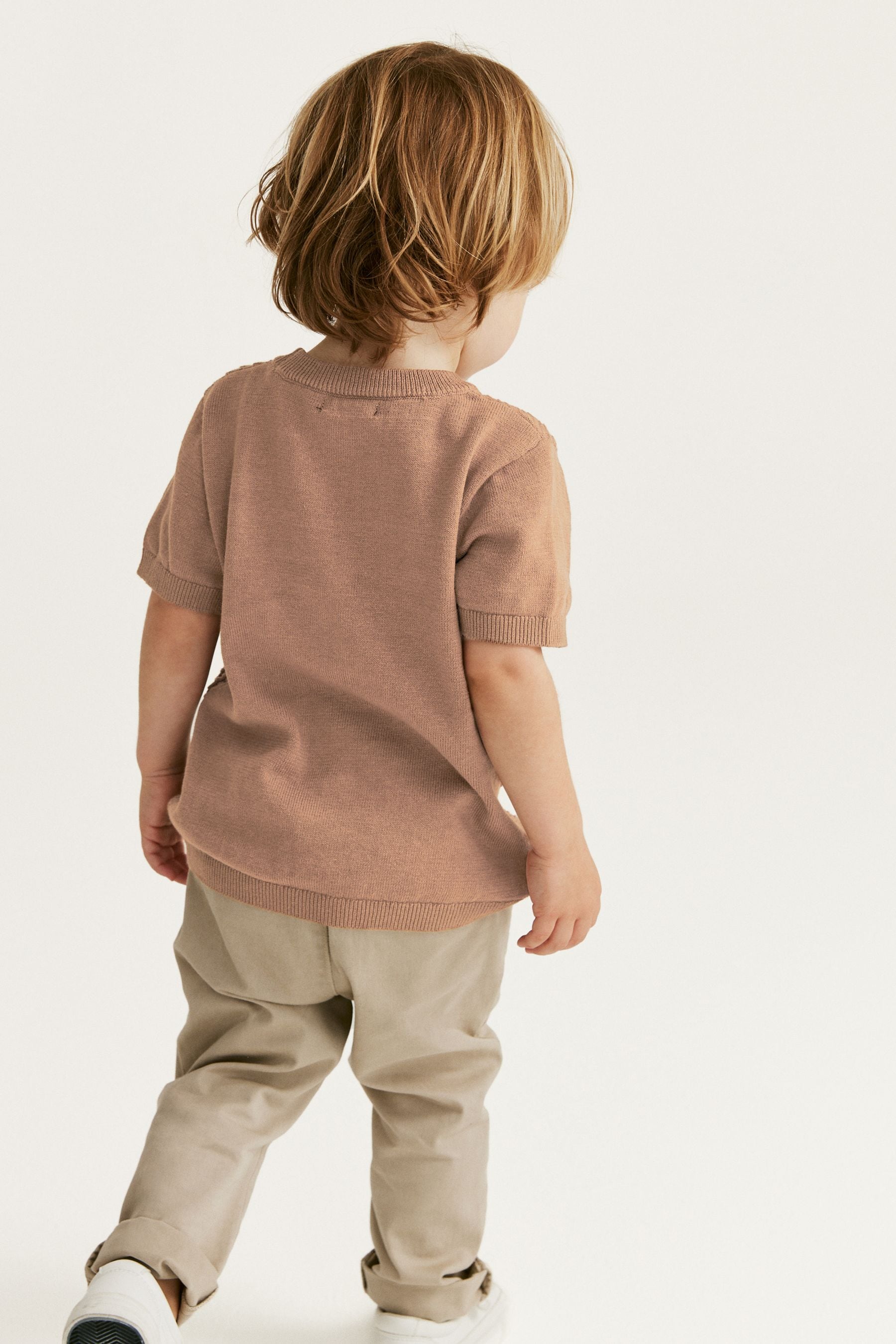 Tan 100% Cotton Textured Knitted T-Shirt (3mths-7yrs)