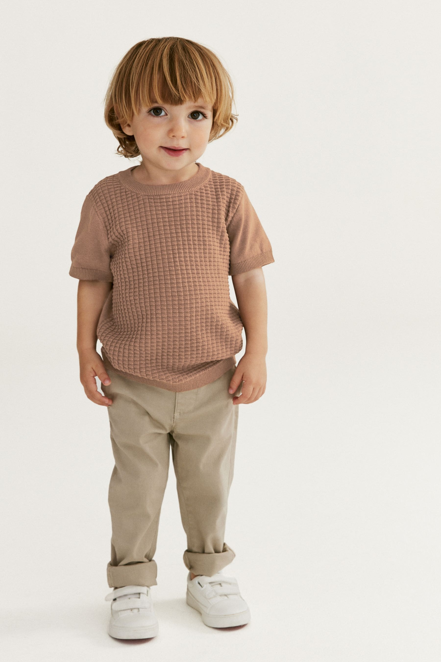 Tan 100% Cotton Textured Knitted T-Shirt (3mths-7yrs)