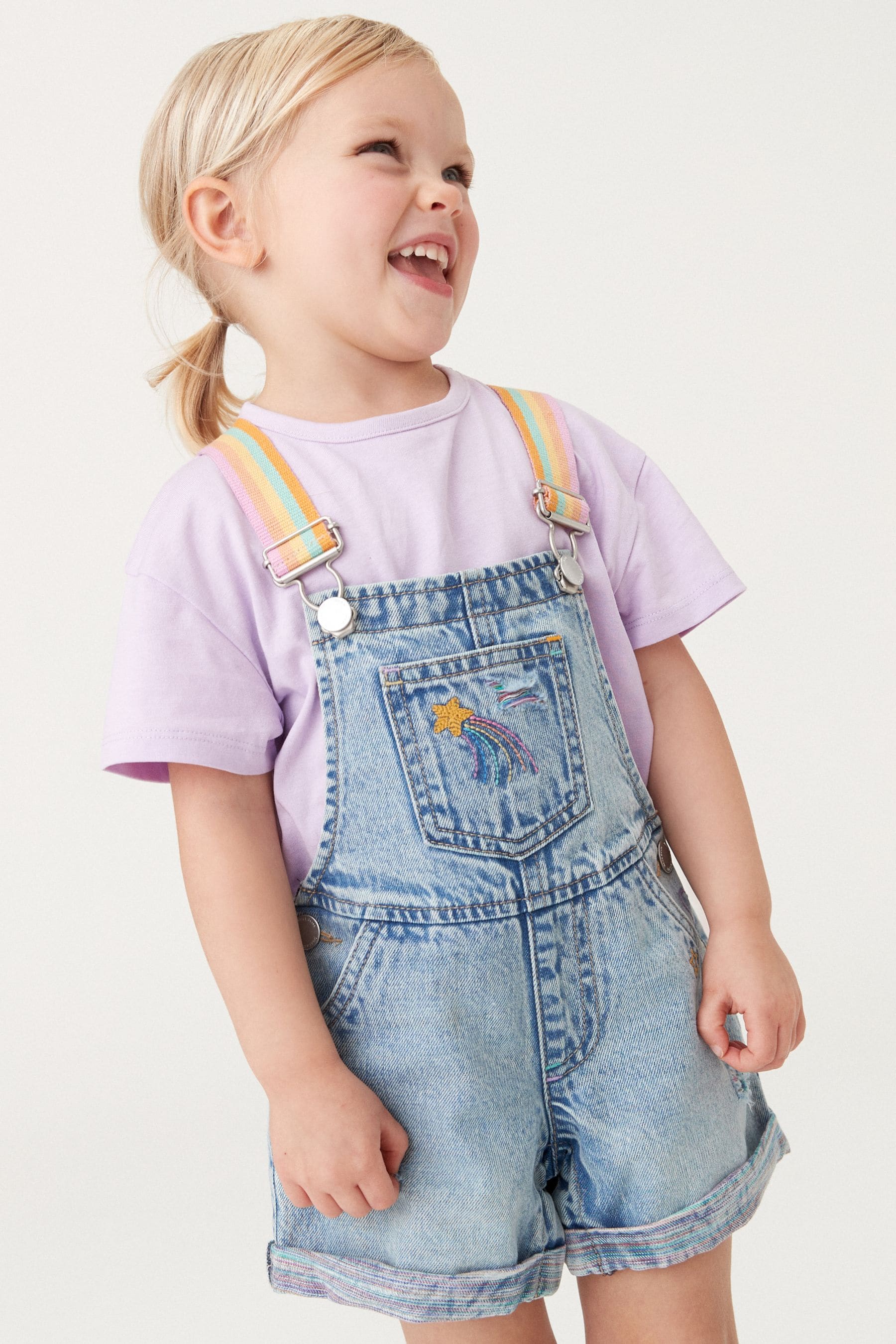 Mid Blue Denim Rainbow Dungarees & T-Shirt Set (3mths-7yrs)