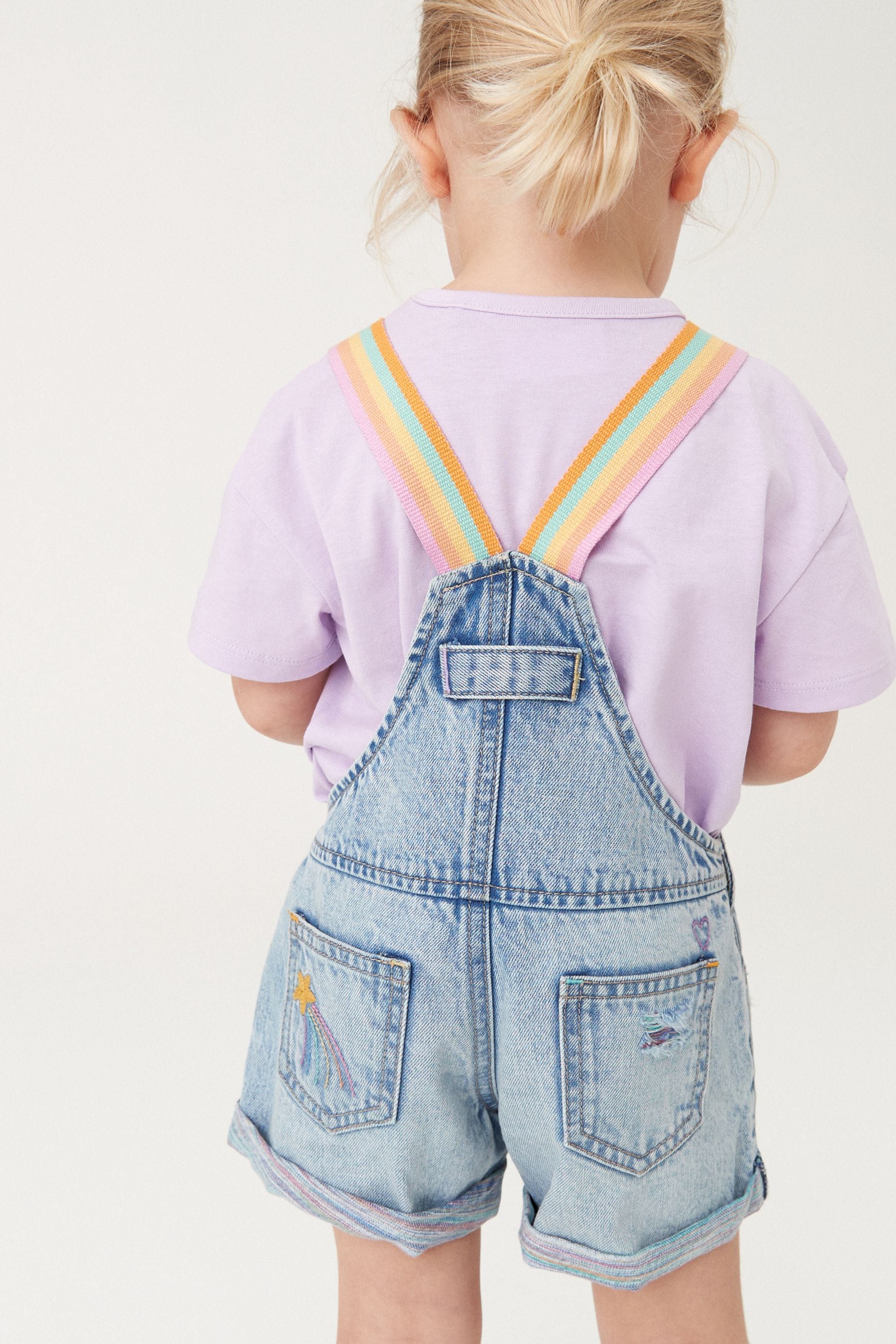 Mid Blue Denim Rainbow Dungarees & T-Shirt Set (3mths-7yrs)