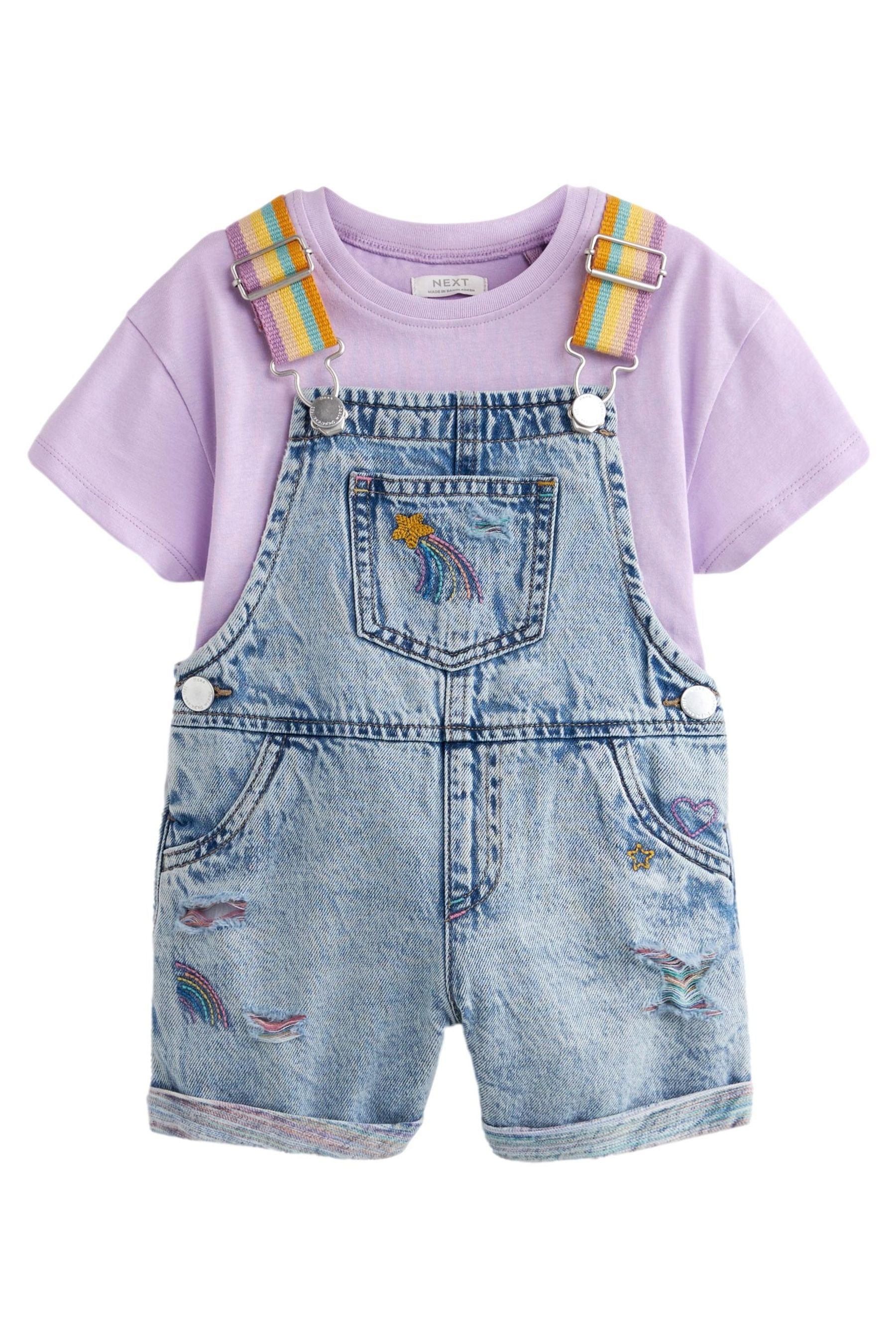 Mid Blue Denim Rainbow Dungarees & T-Shirt Set (3mths-7yrs)