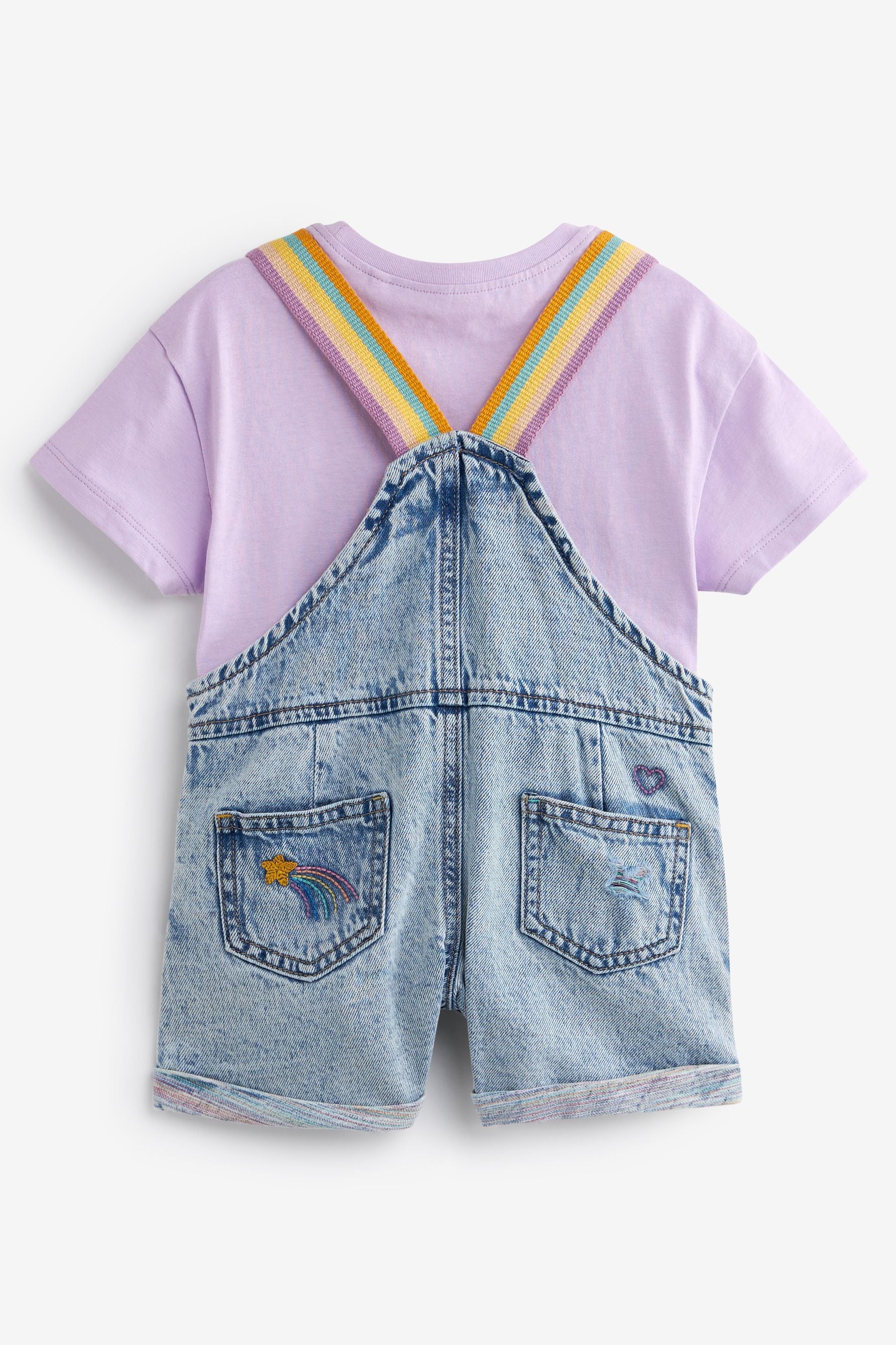 Mid Blue Denim Rainbow Dungarees & T-Shirt Set (3mths-7yrs)