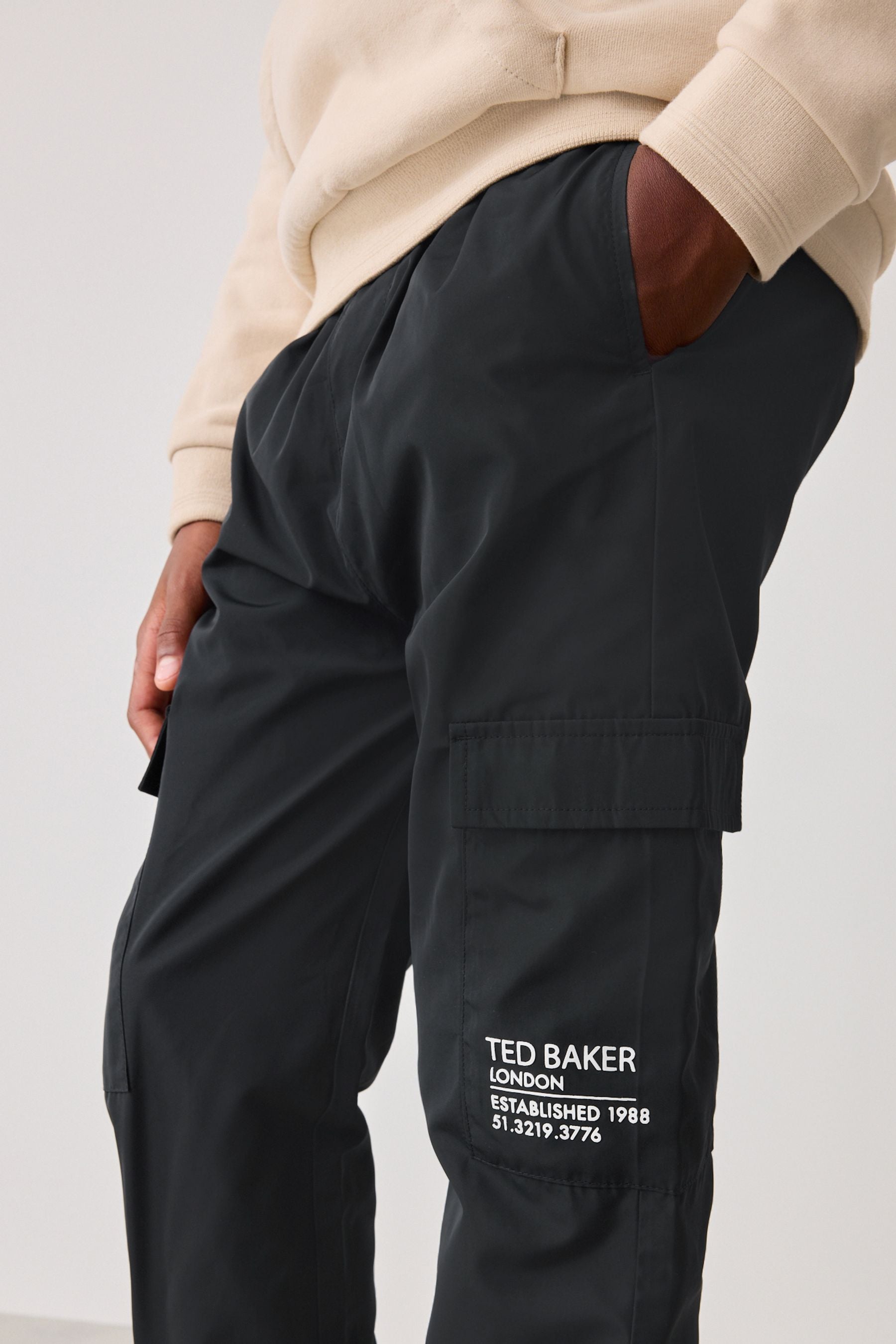 Baker by Ted Baker Nylon Cargo Black Trousers