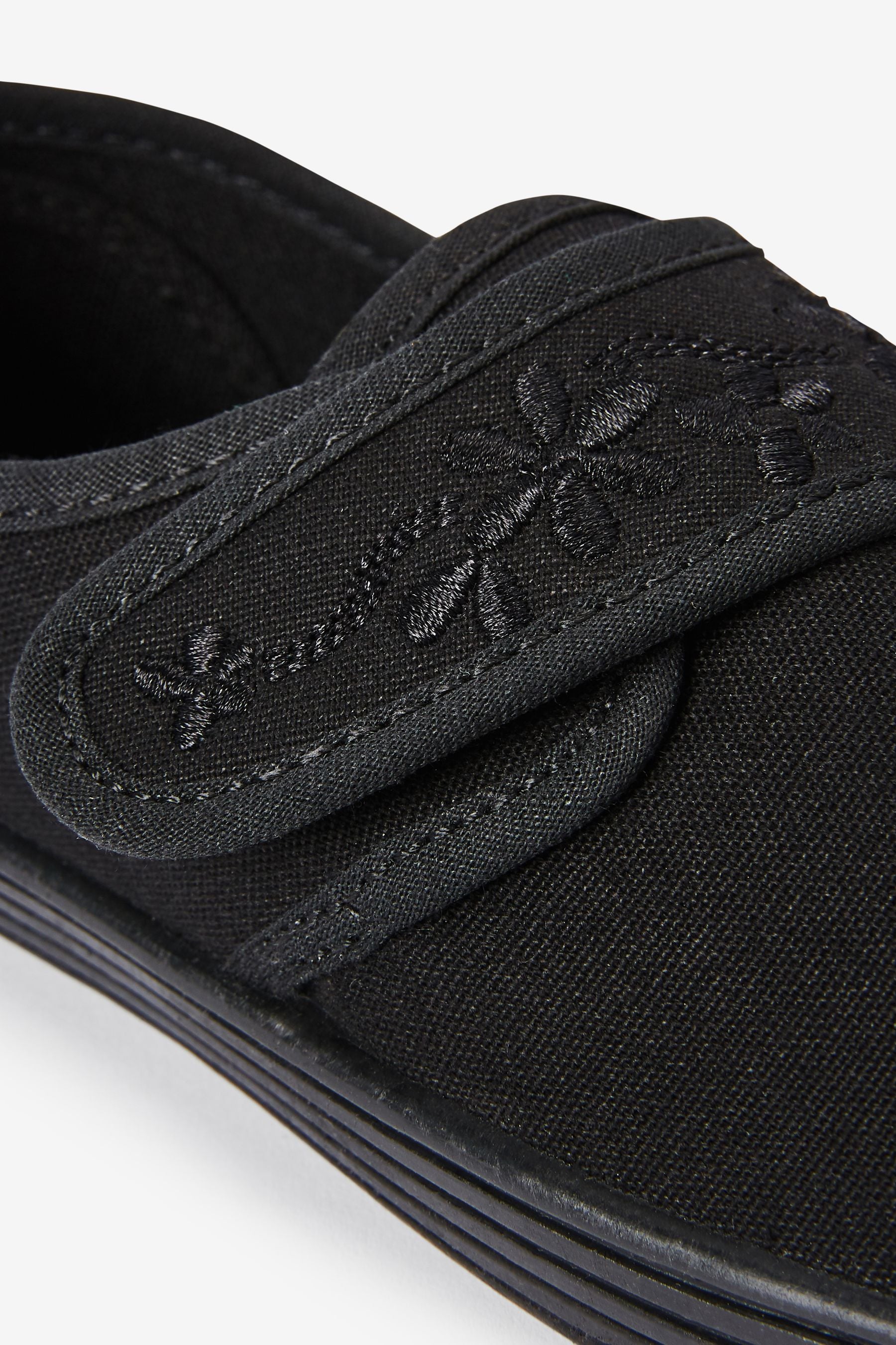 Black Standard Fit (F) Embroidered Strap School Plimsolls