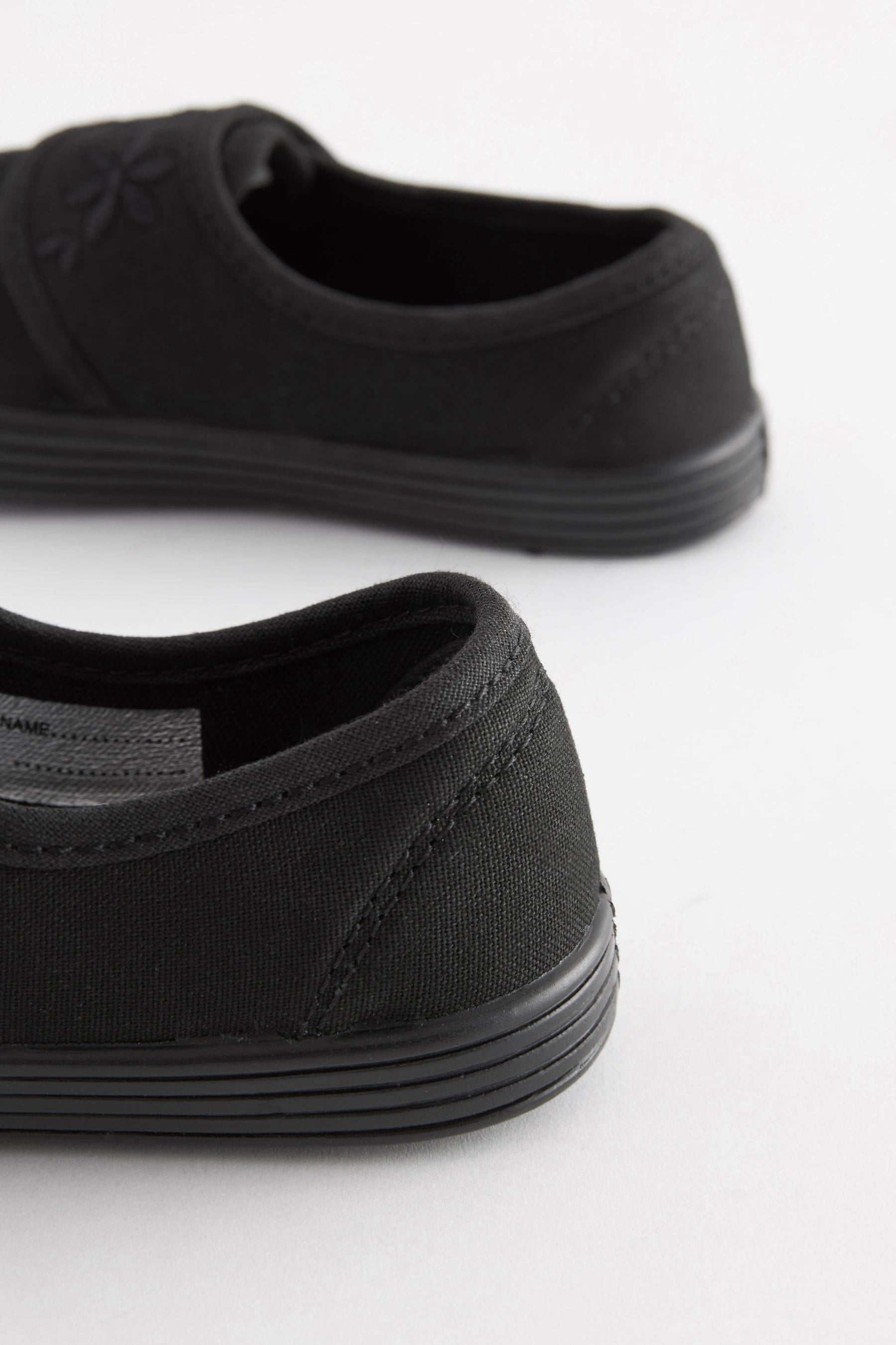 Black Standard Fit (F) Embroidered Strap School Plimsolls