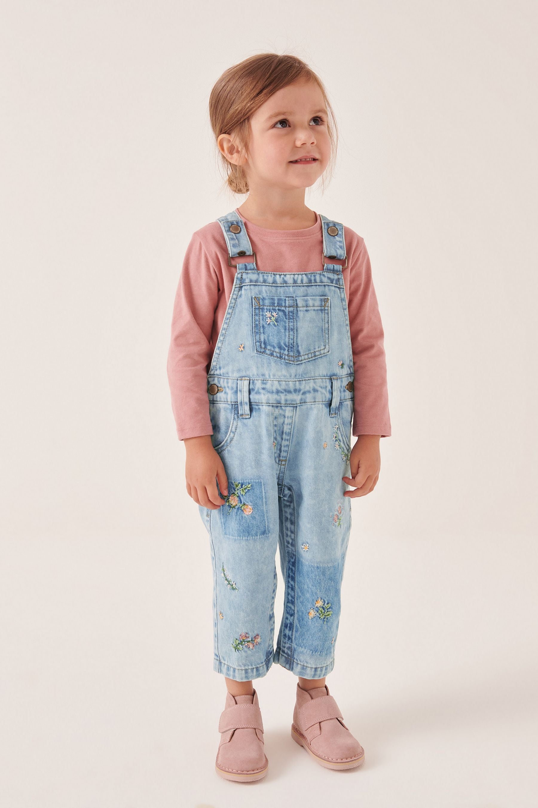 Blue Denim Embroidered Dungarees (3mths-7yrs)