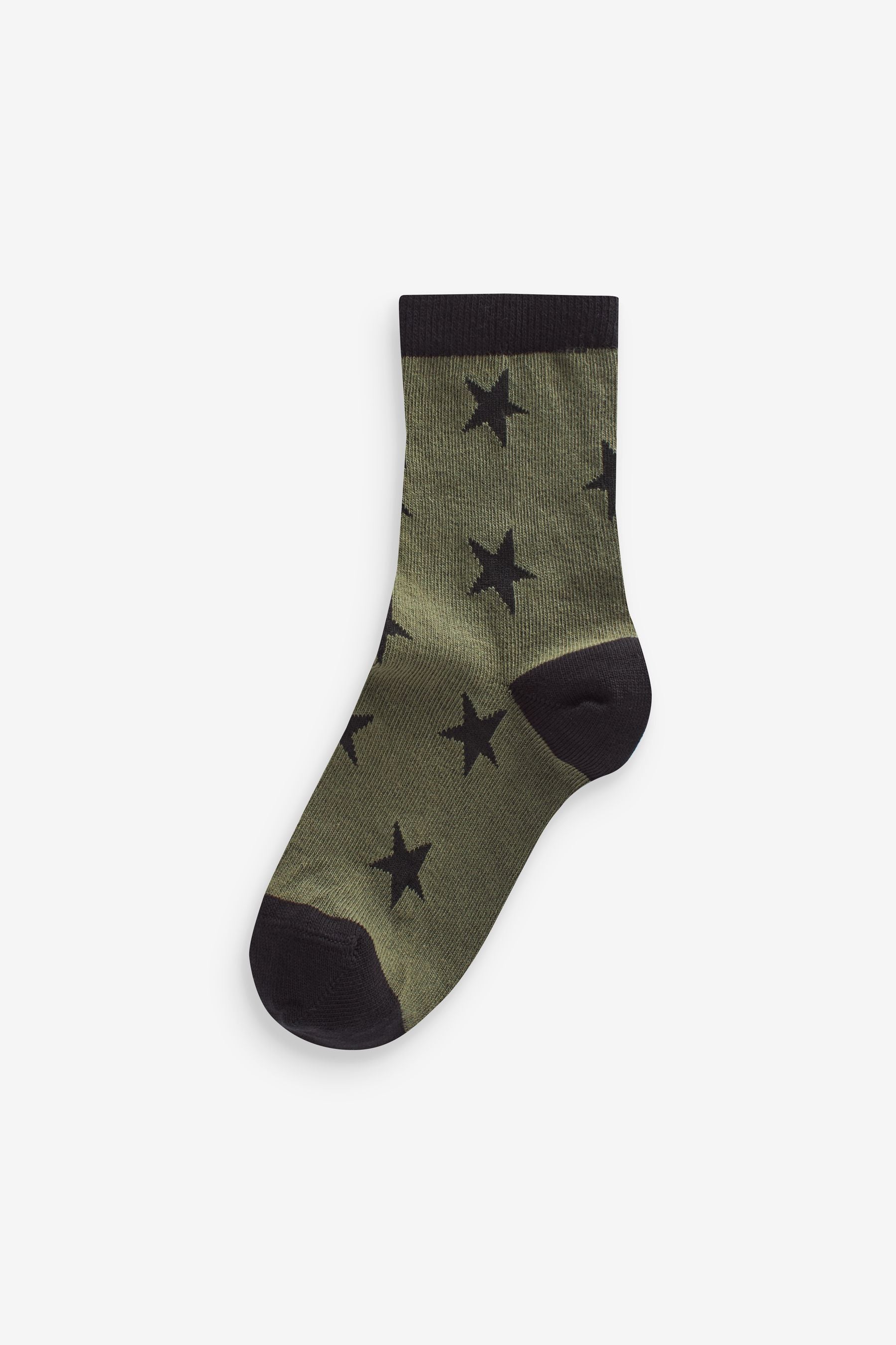 Khaki Green/Tan Brown Star Cotton Rich Socks 7 Pack