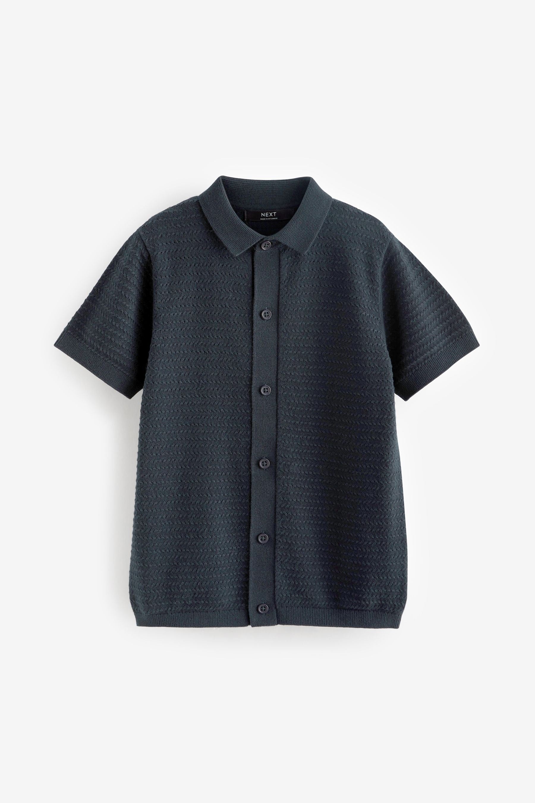 Navy Blue Textured Knitted Polo Shirt (3-16yrs)