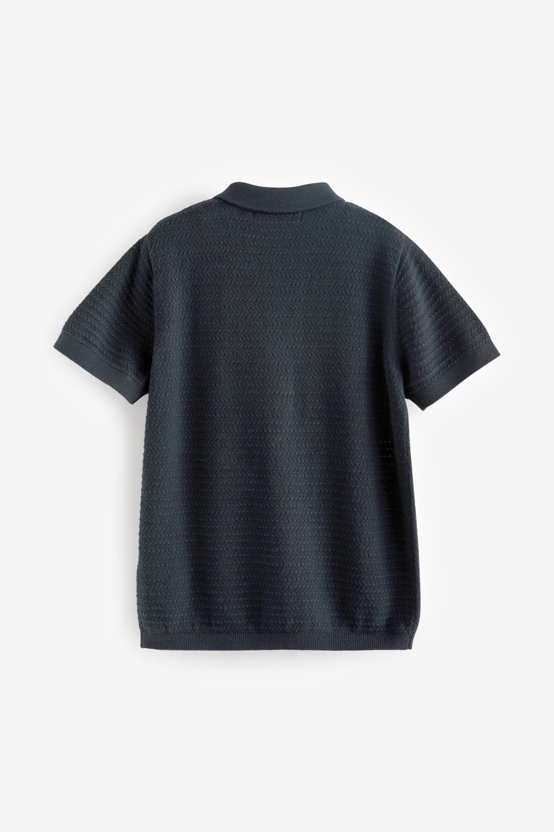 Navy Blue Textured Knitted Polo Shirt (3-16yrs)