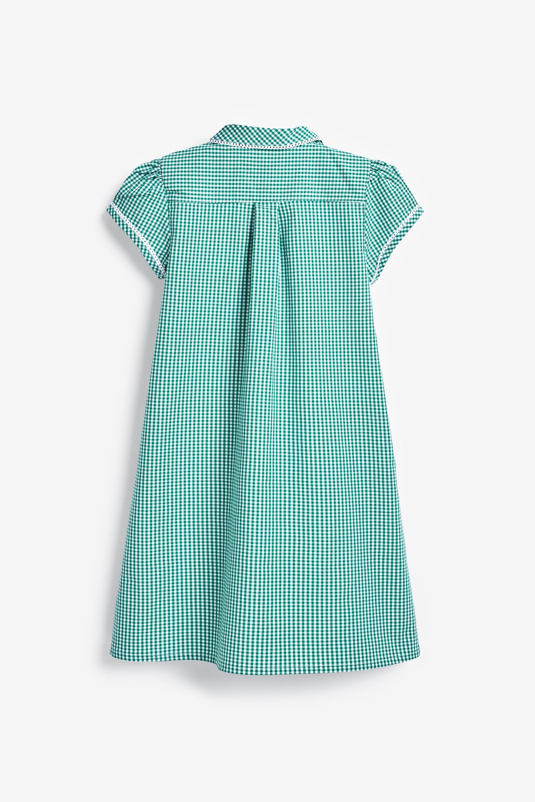 Green Cotton Rich Button Front Lace Gingham School Dress (3-14yrs)