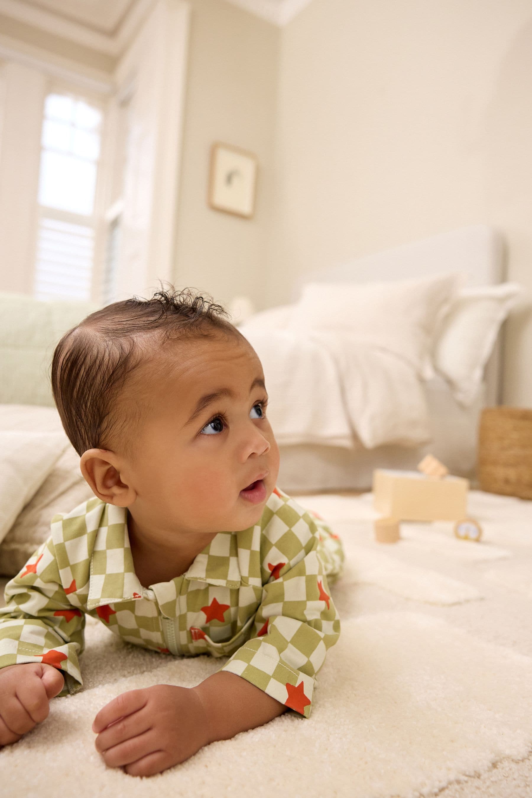 Green Checkerboard Baby Utility Romper (0mths-2yrs)