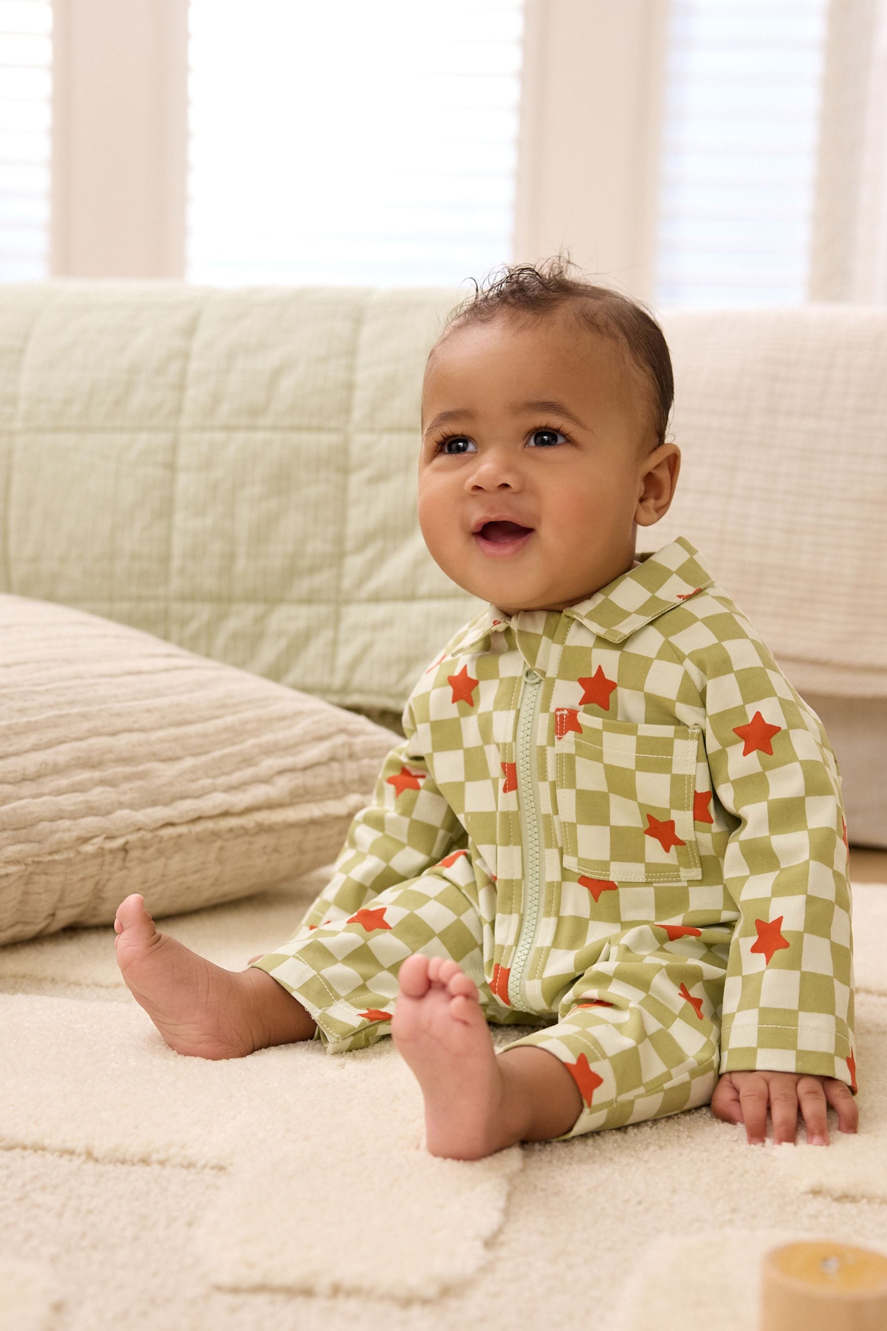 Green Checkerboard Baby Utility Romper (0mths-2yrs)