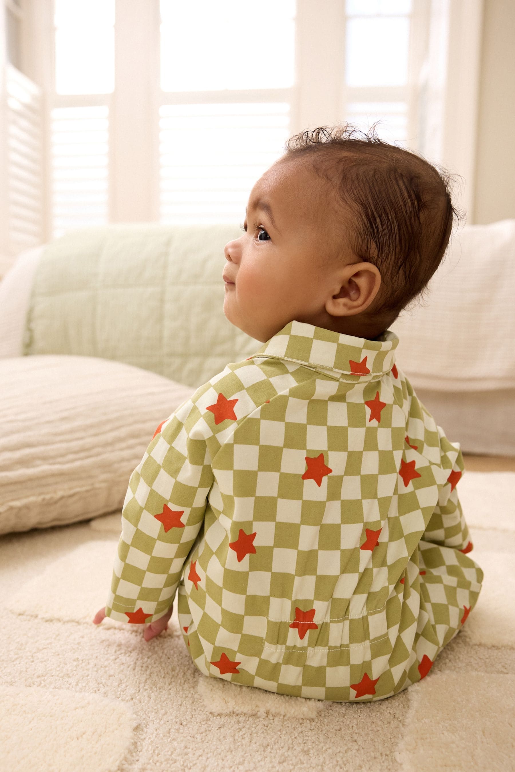 Green Checkerboard Baby Utility Romper (0mths-2yrs)