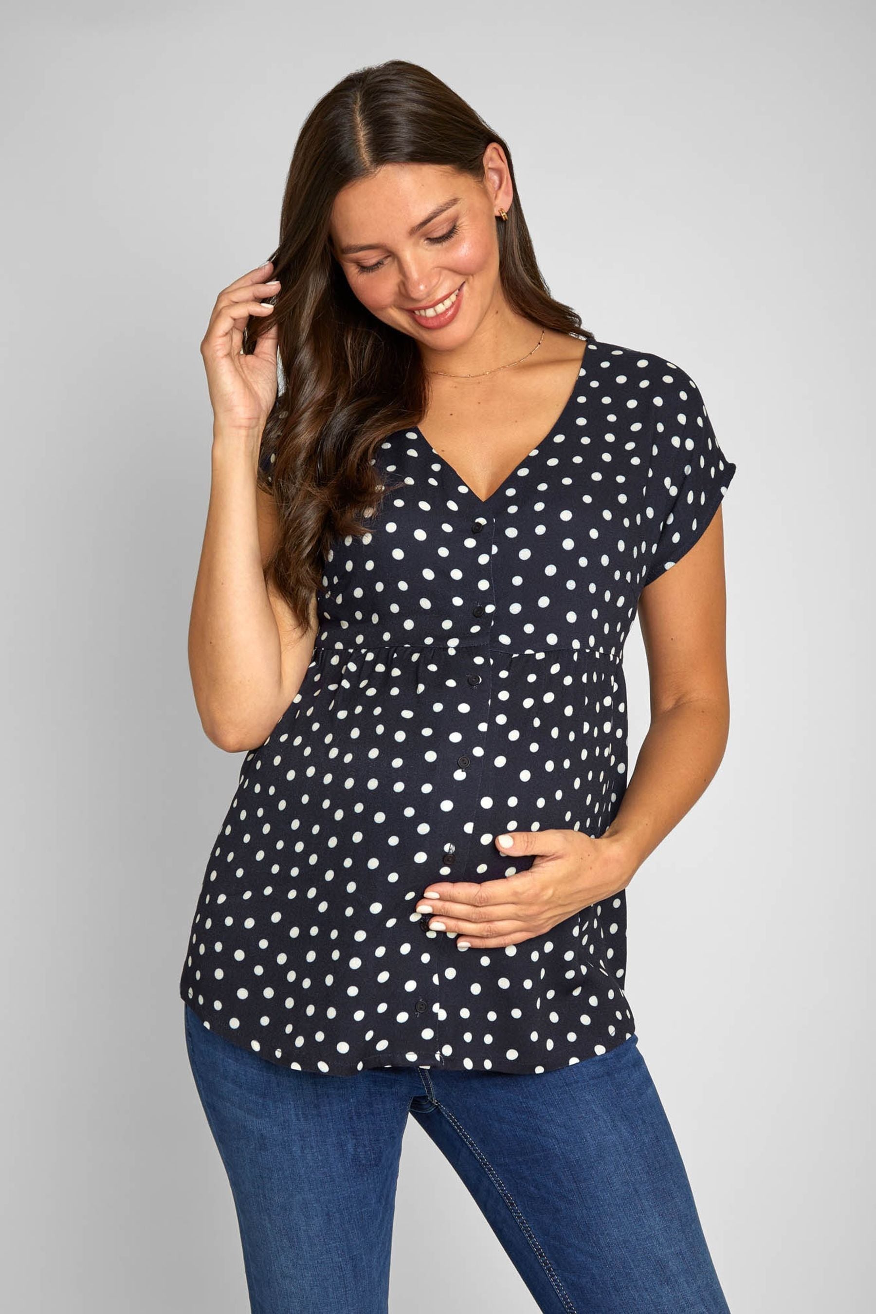 Navy JoJo Maman Bébé Spot Maternity Blouse