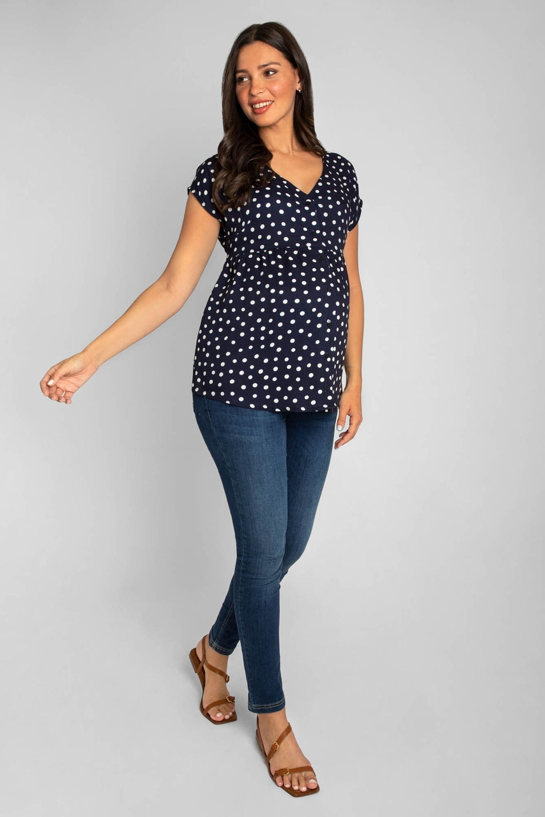 Navy JoJo Maman Bébé Spot Maternity Blouse