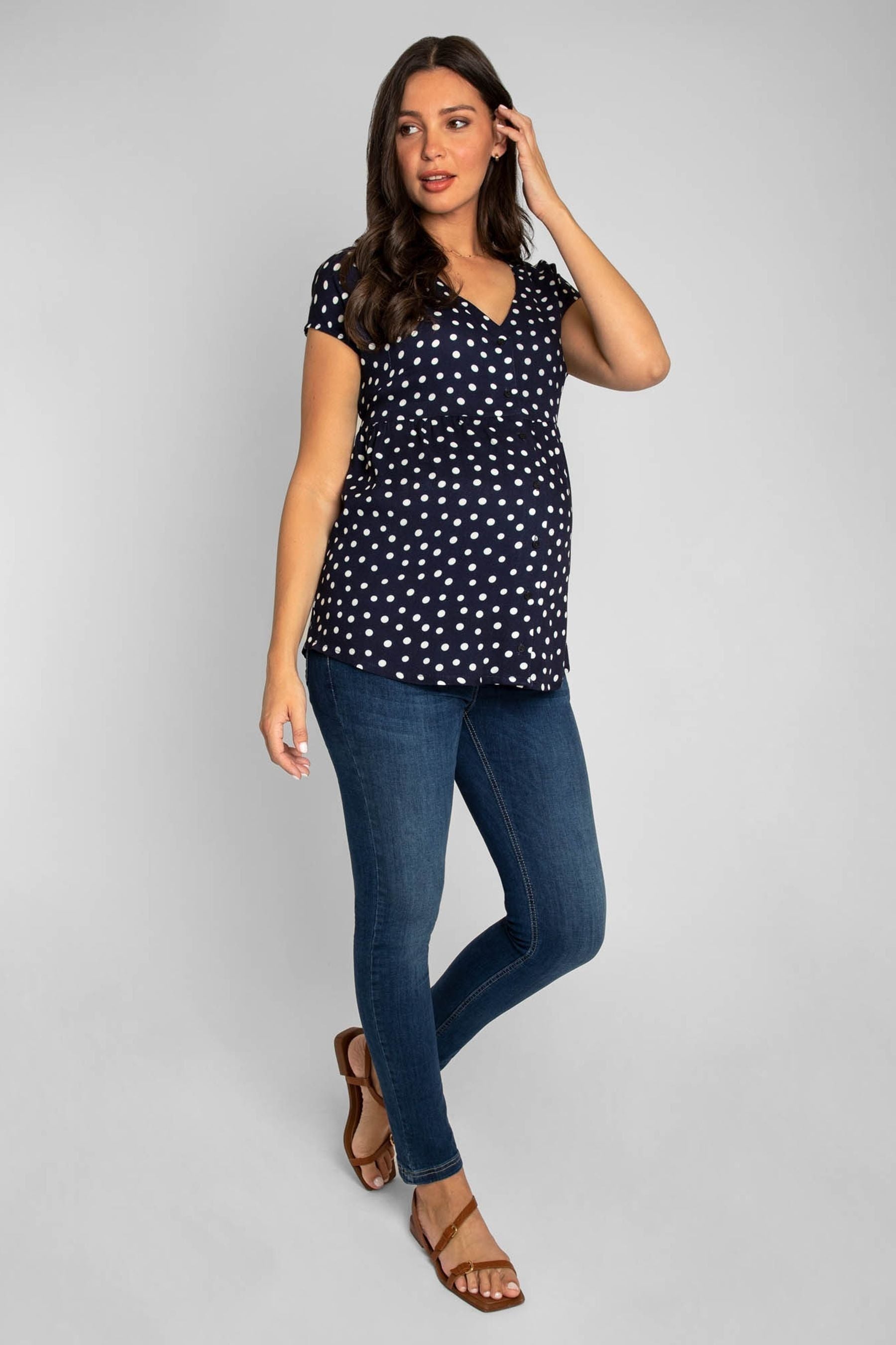 Navy JoJo Maman Bébé Spot Maternity Blouse