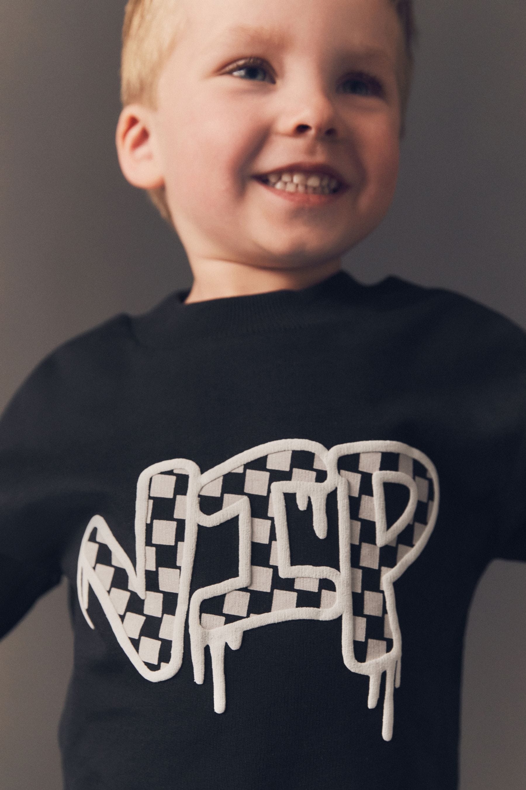 Black Print Long Sleeve Graffiti 100% Cotton T-Shirt (3mths-7yrs)