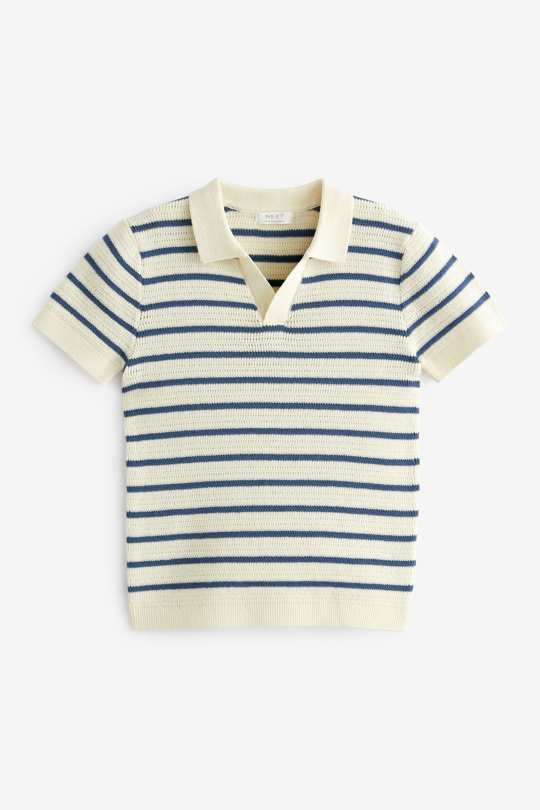 Ecru/Navy 100% Cotton Stripe Short Sleeved Polo Shirt (3mths-7yrs)