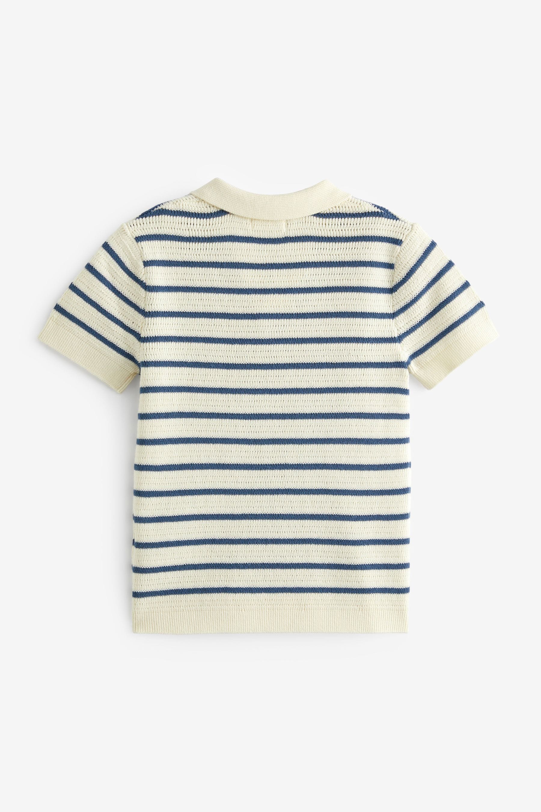 Ecru/Navy 100% Cotton Stripe Short Sleeved Polo Shirt (3mths-7yrs)