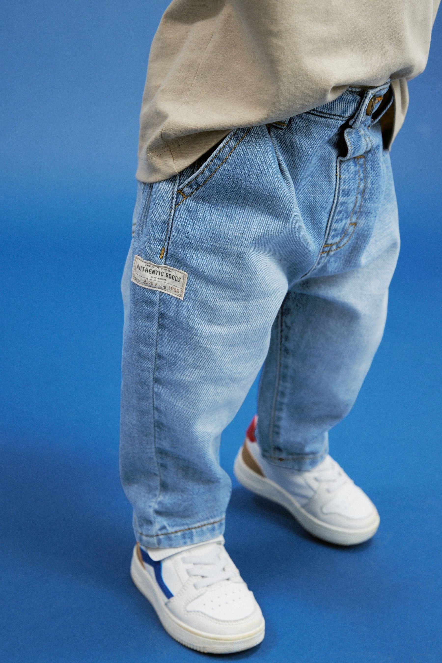 Light Blue Denim 100% Cotton Pleat Front Jeans (3mths-7yrs)