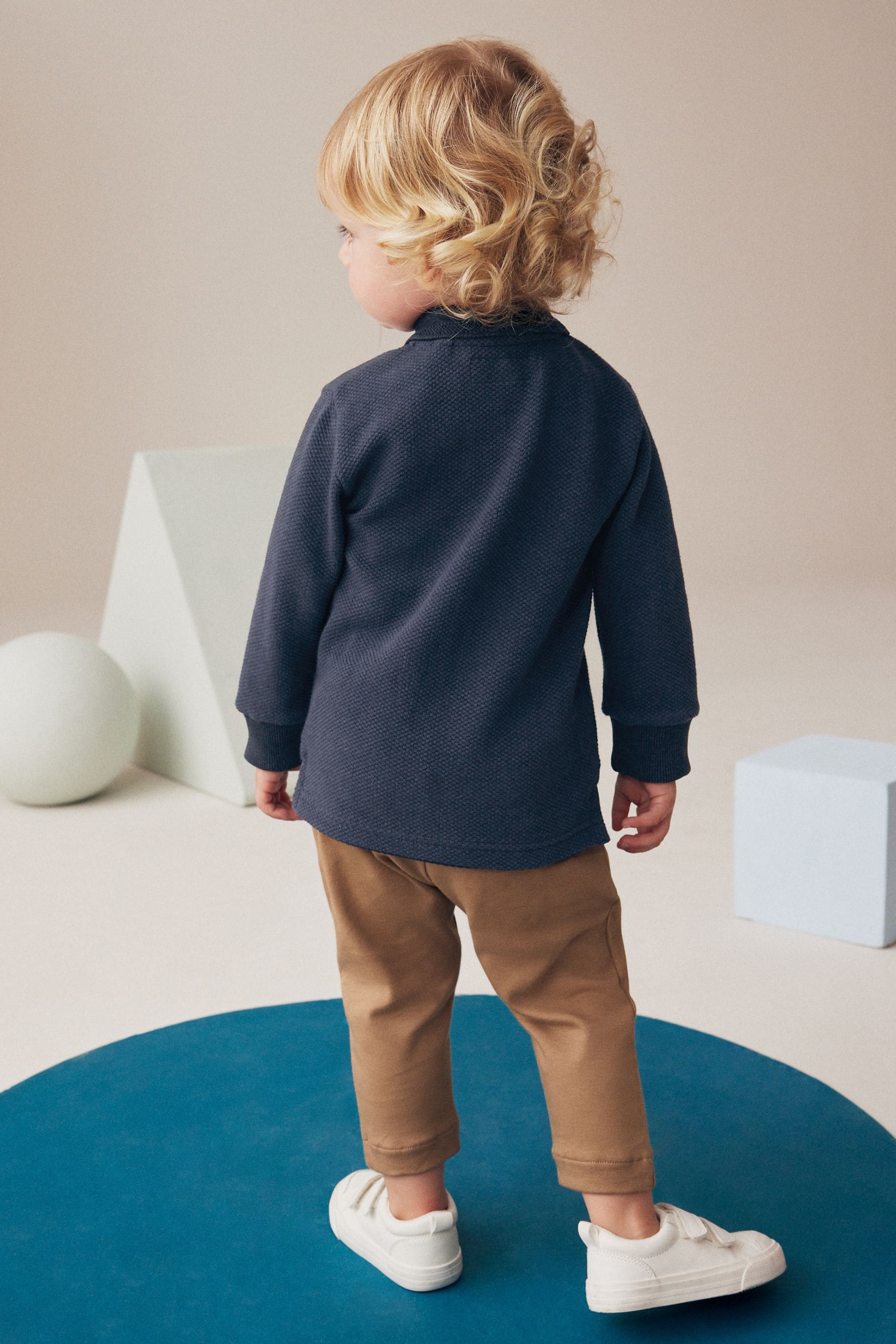 Navy/Tan Quarter Zip 100% Cotton Polo and Joggers Set (3mths-7yrs)