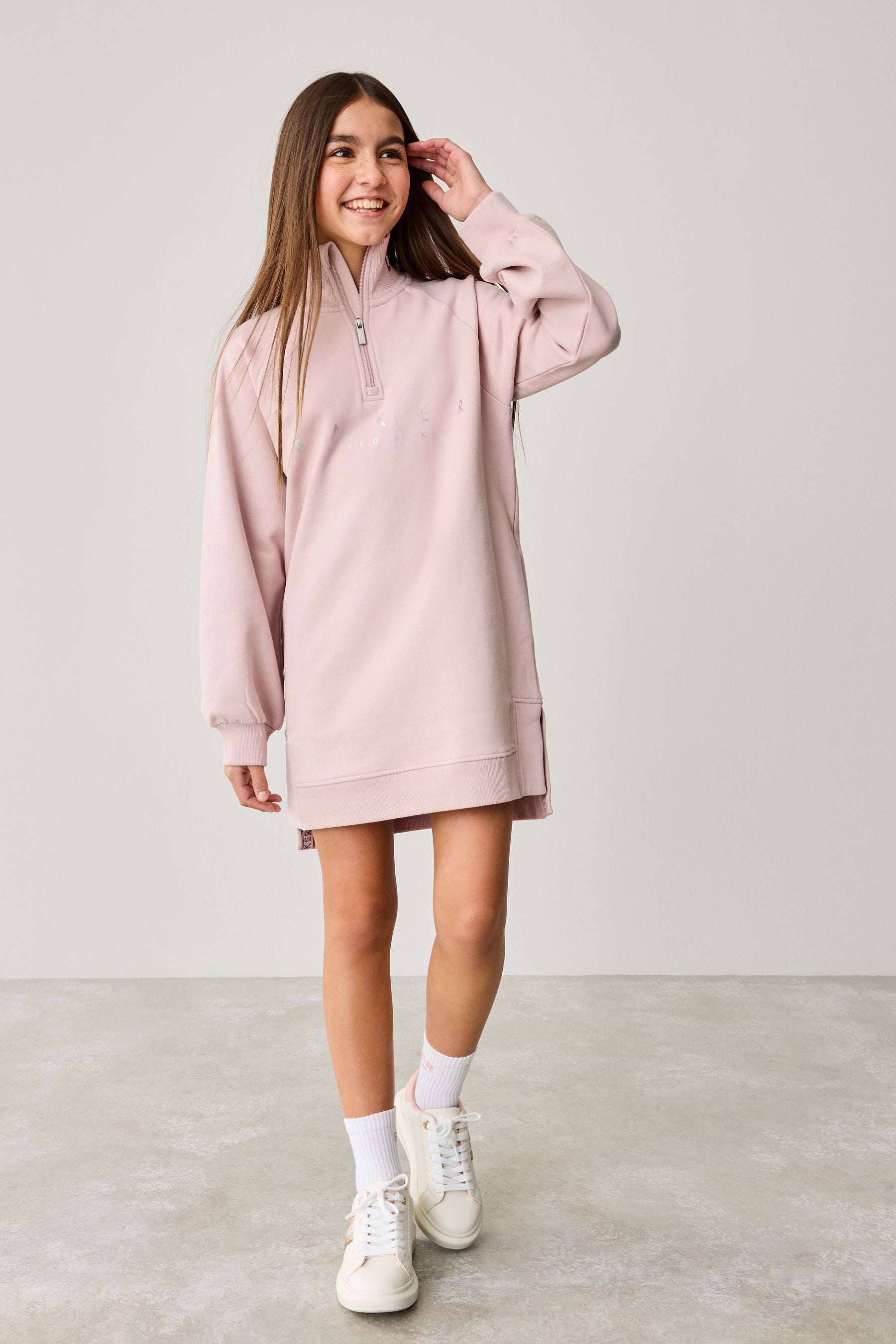 Baker by Ted Baker Pink 100% Cotton Zip Neck Sweat Dress