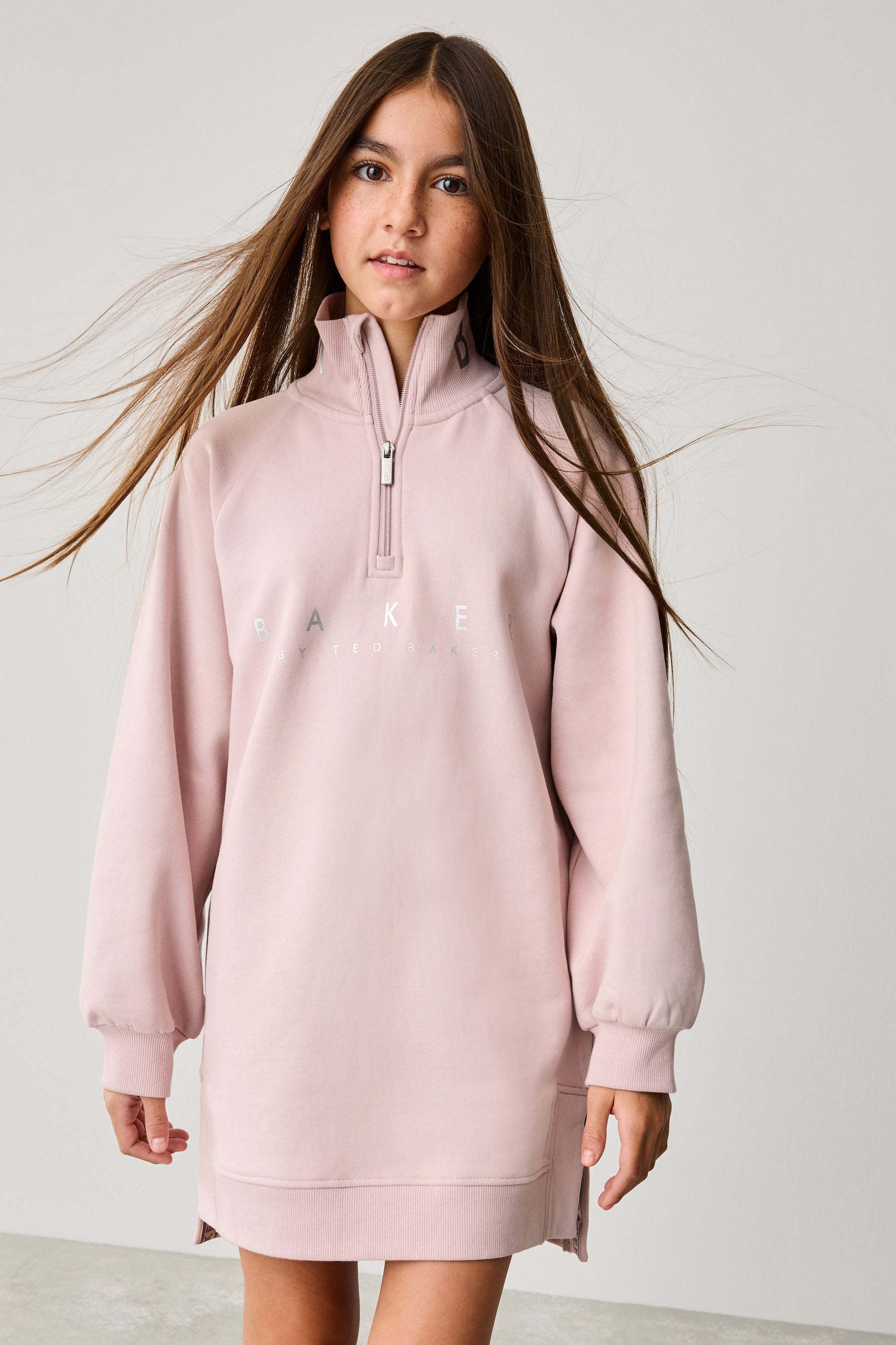 Baker by Ted Baker Pink 100% Cotton Zip Neck Sweat Dress