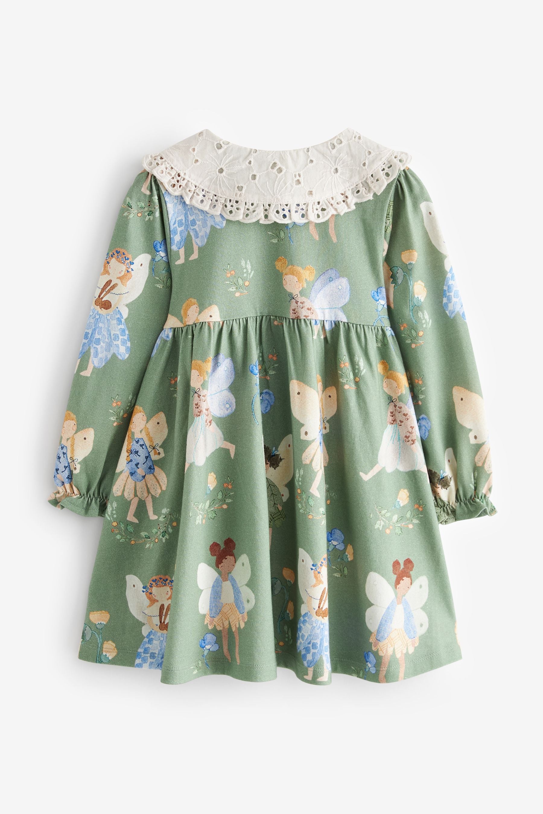 Green Long Sleeve Fairy Lace Collar Dress (3mths-7yrs)