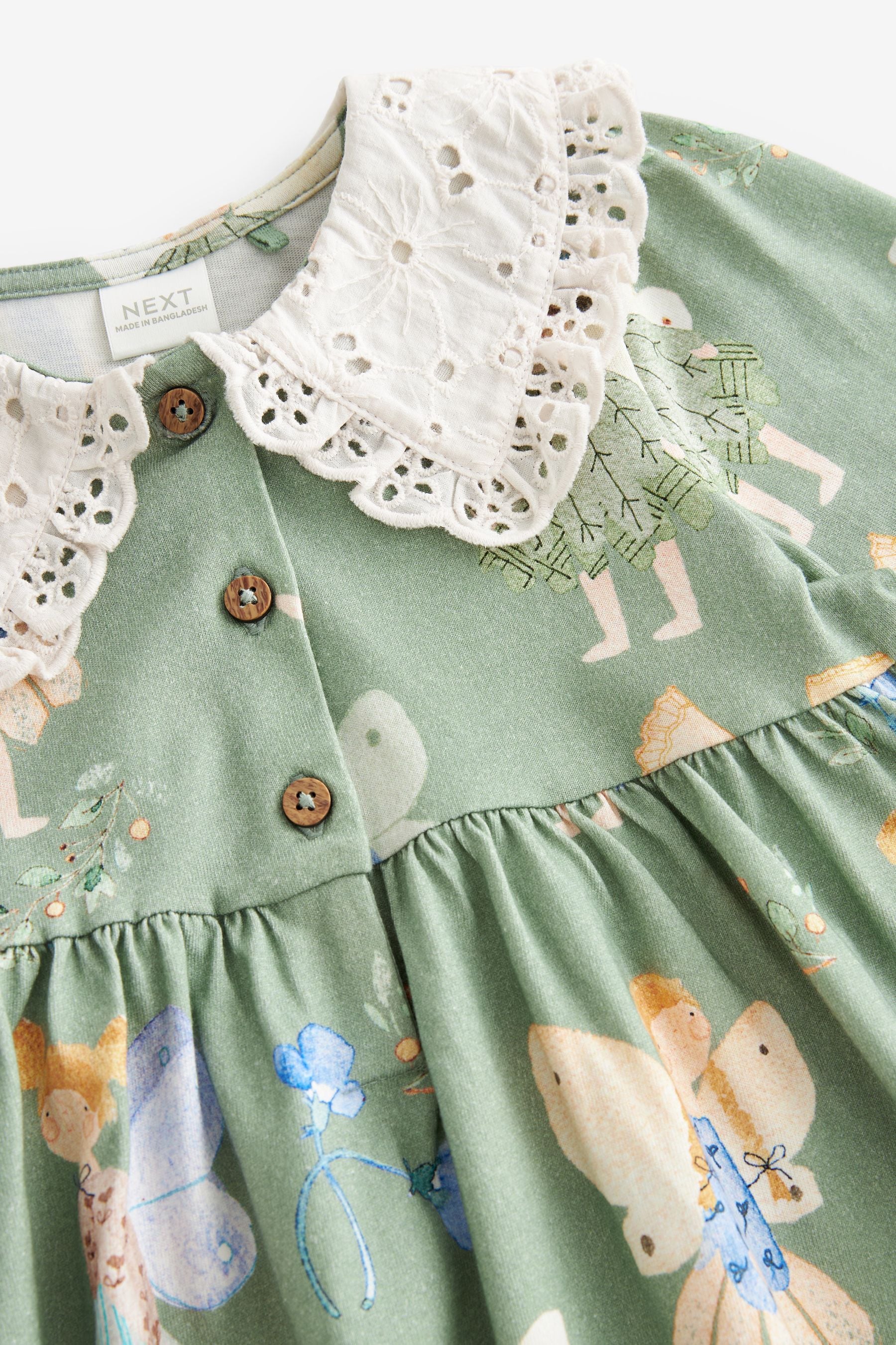 Green Long Sleeve Fairy Lace Collar Dress (3mths-7yrs)