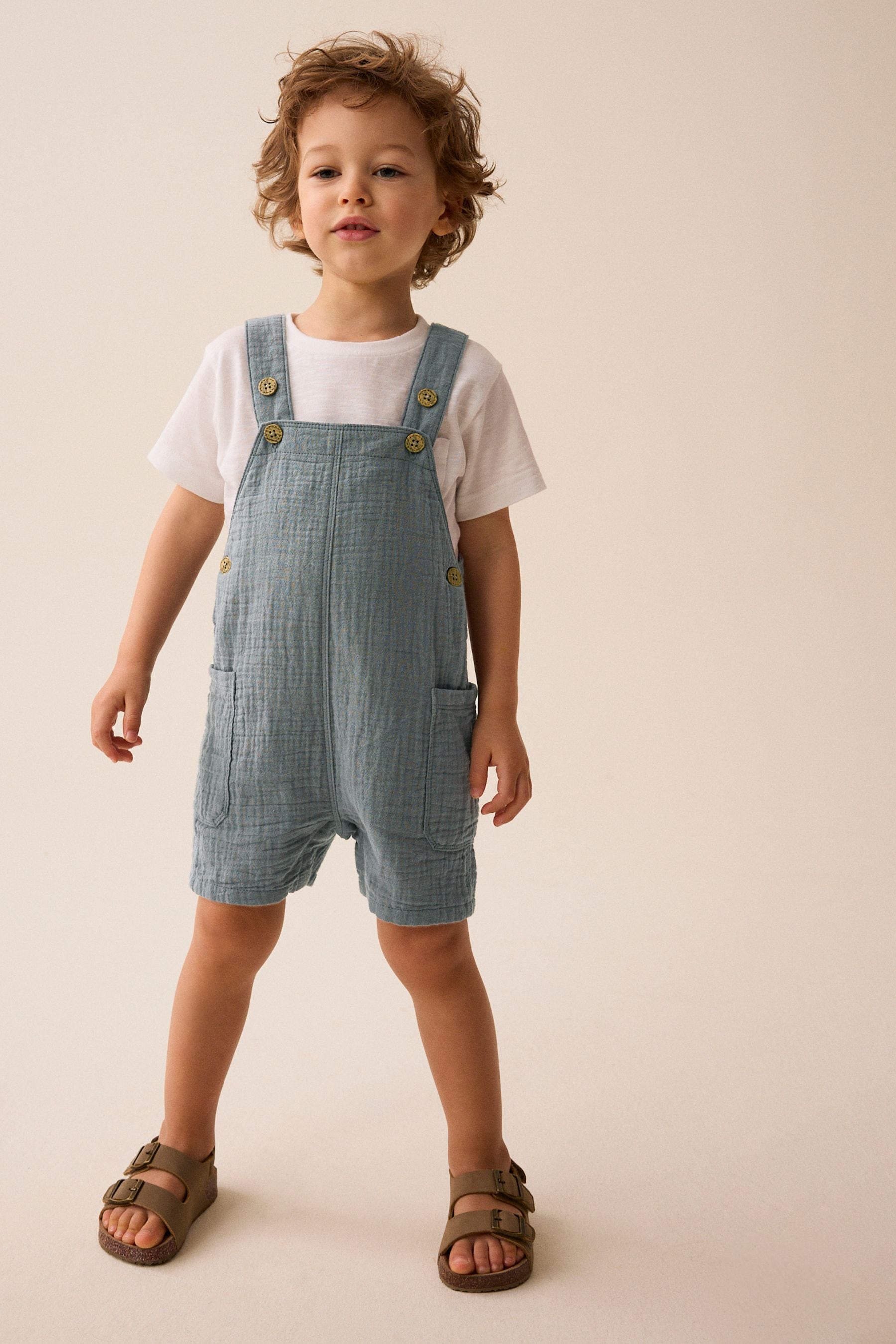 Blue Soft Textured 100% Cotton Dungarees (3mths-7yrs)