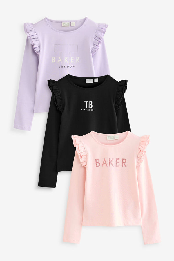 Baker by Ted Baker Multi Graphic Frill Long Sleeve T-Shirt 3 Pack