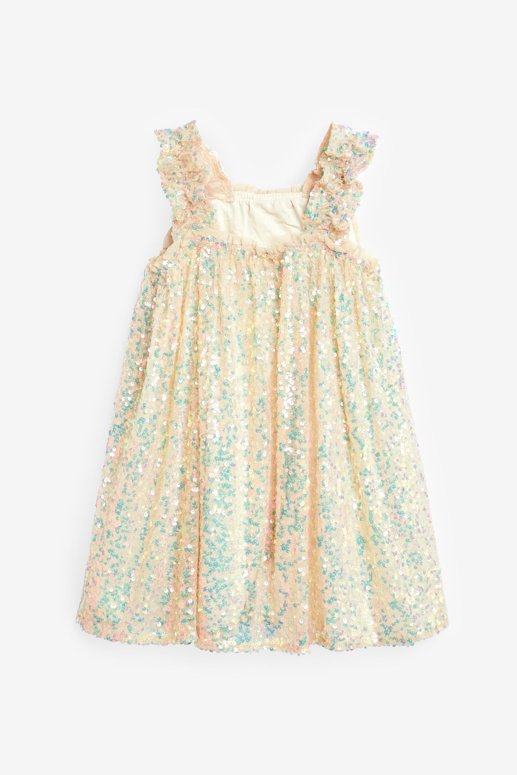 Neutral/ Iridescent Sequin Gathered Strappy Party Dress (3-14yrs)