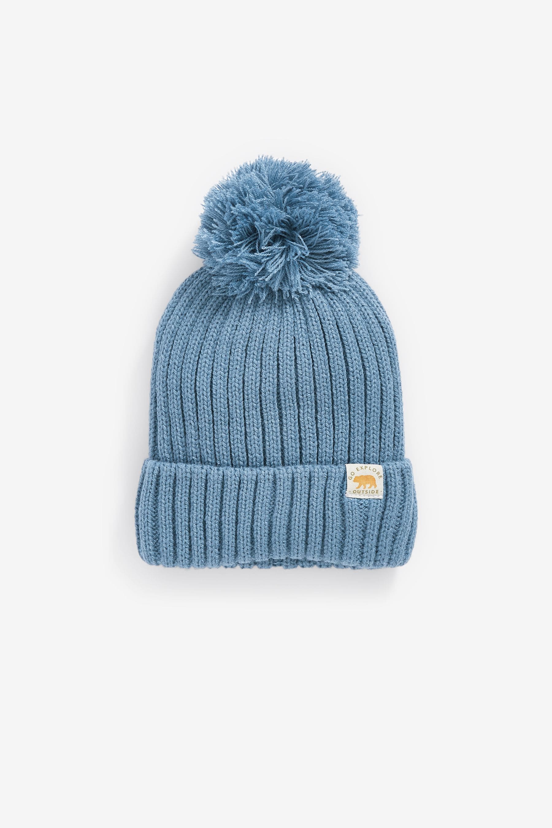 Blue Knitted Rib Pom Hat (3mths-10yrs)