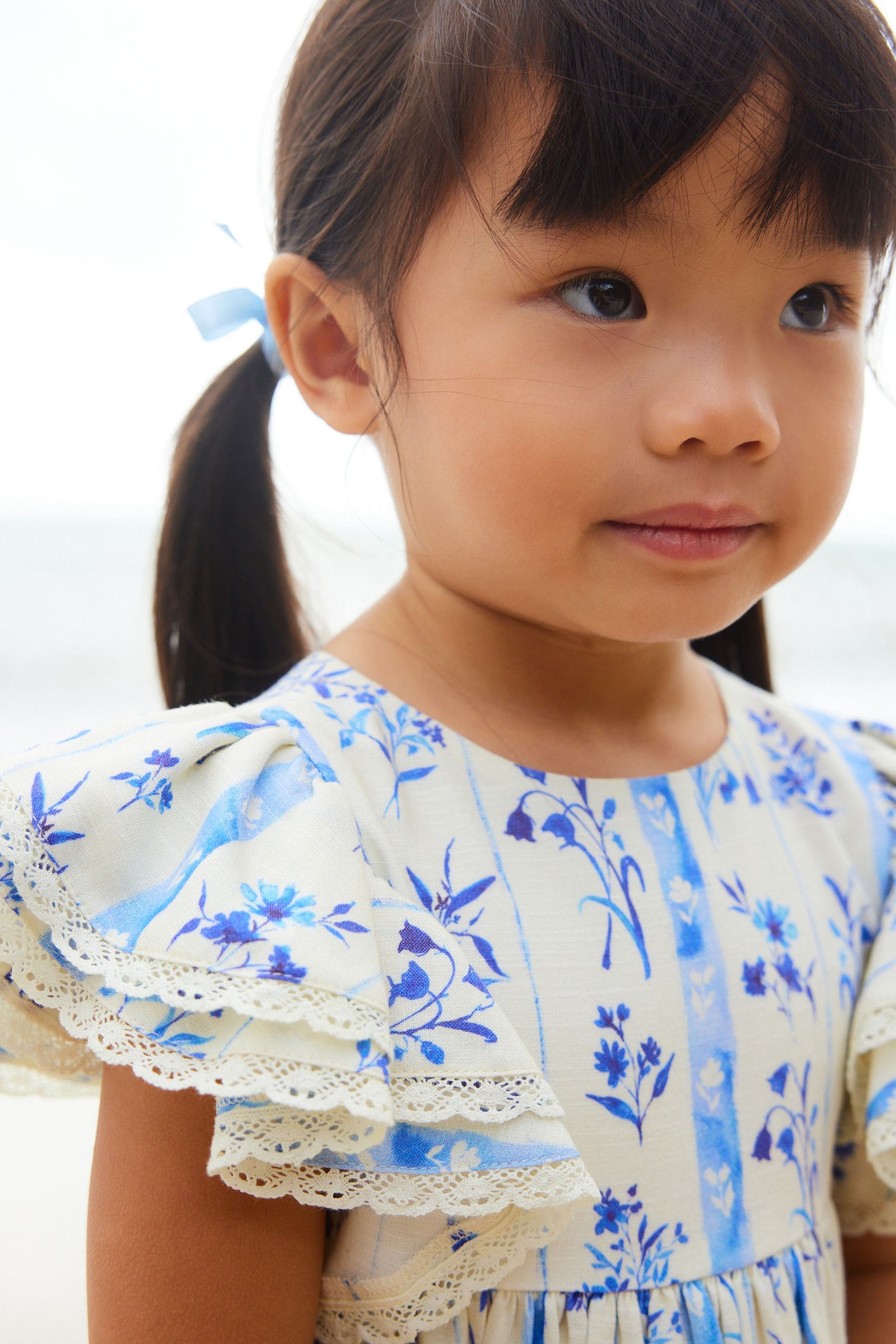 Blue Floral Angel Sleeve Dress (3mths-8yrs)