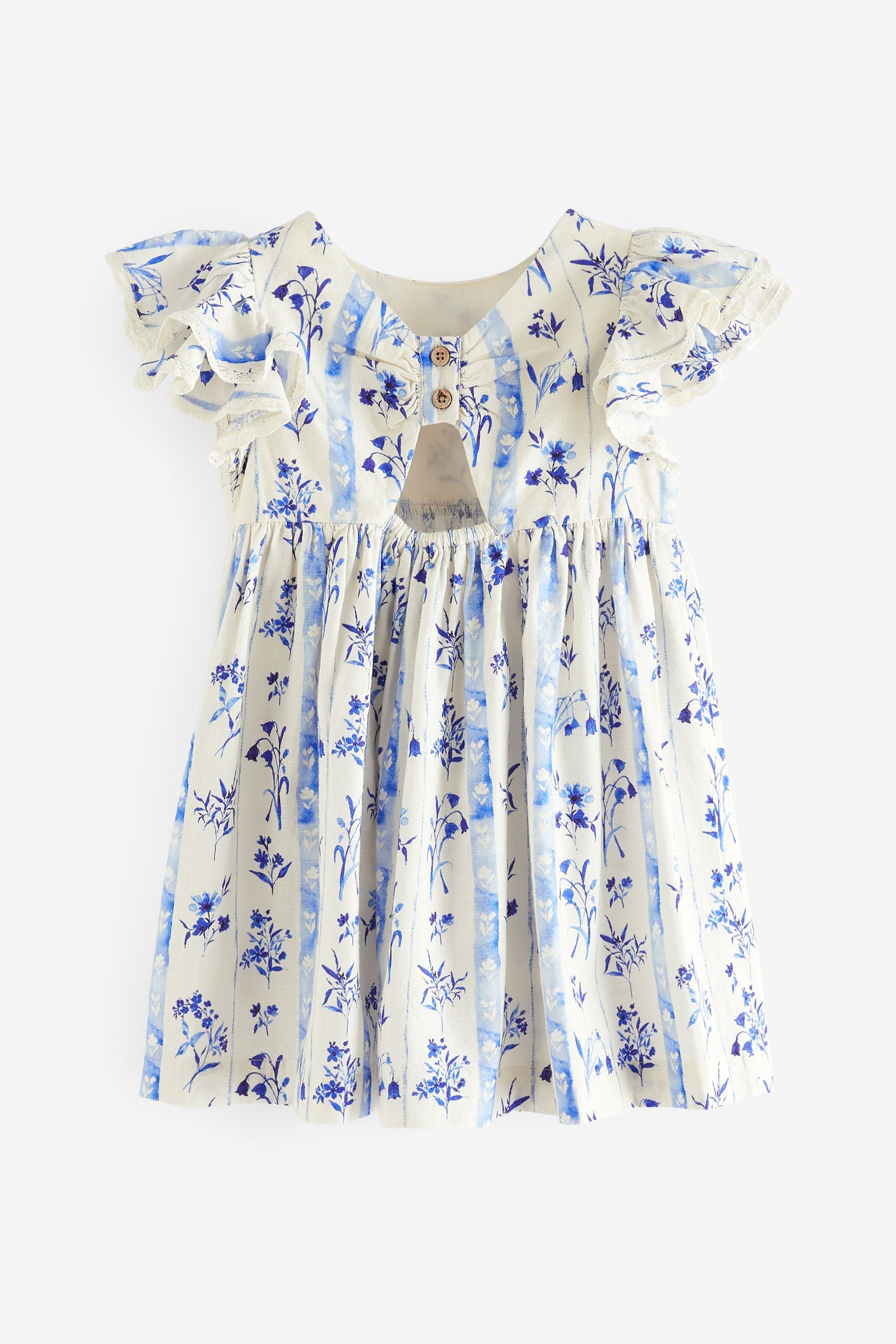 Blue Floral Angel Sleeve Dress (3mths-8yrs)