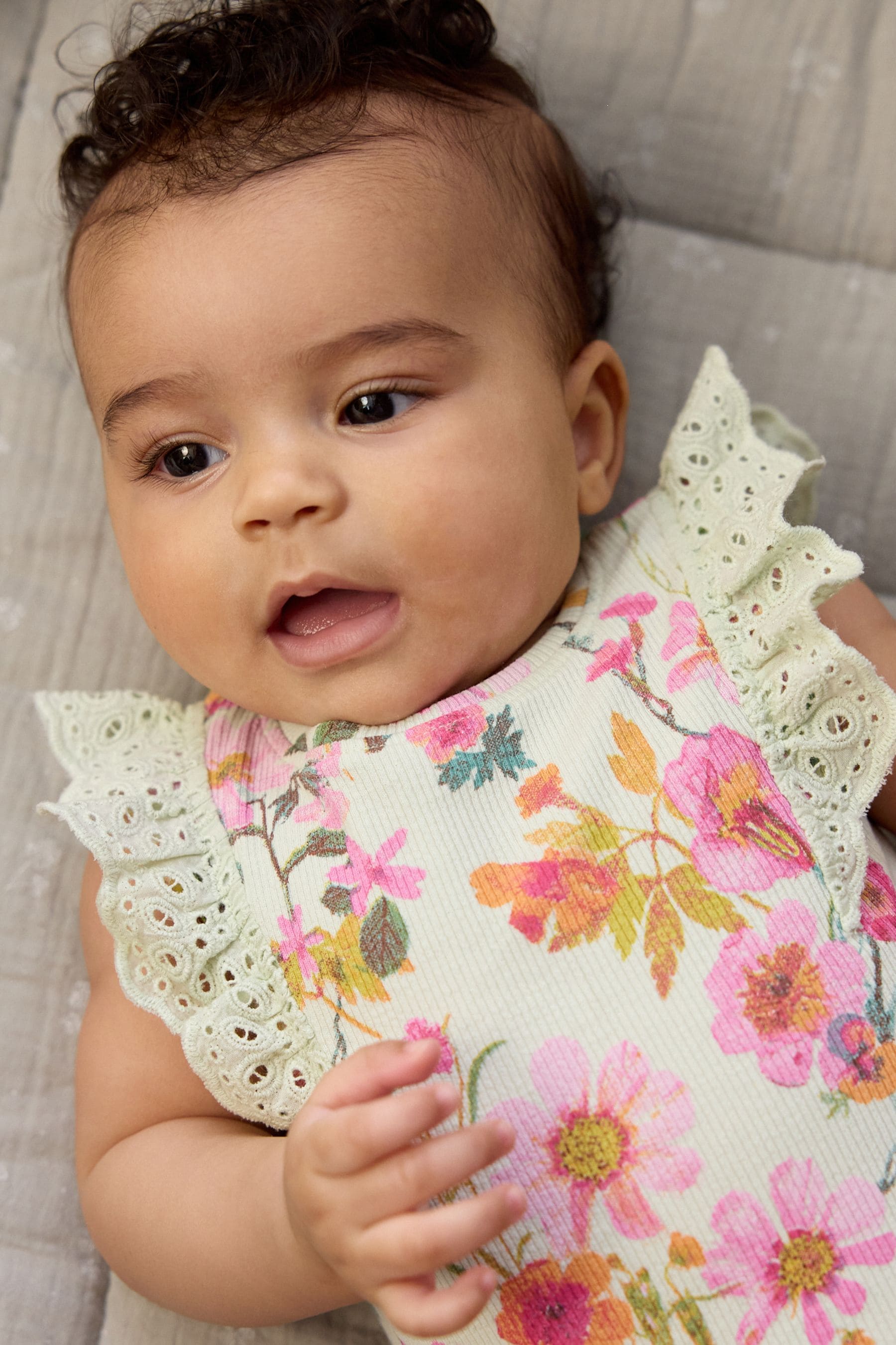 Sage Green Floral Baby Short Sleeve Top And Leggings Set