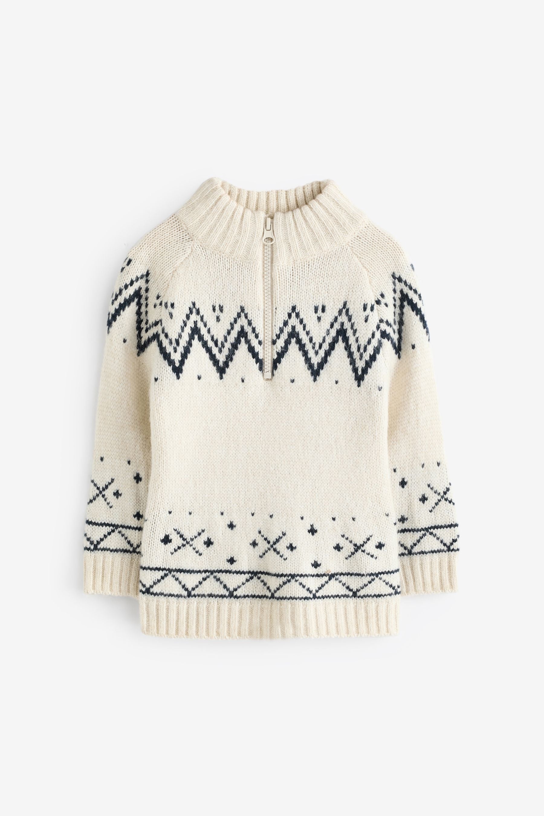 Ecru Fairisle Zip Neck Jumper (3mths-7yrs)