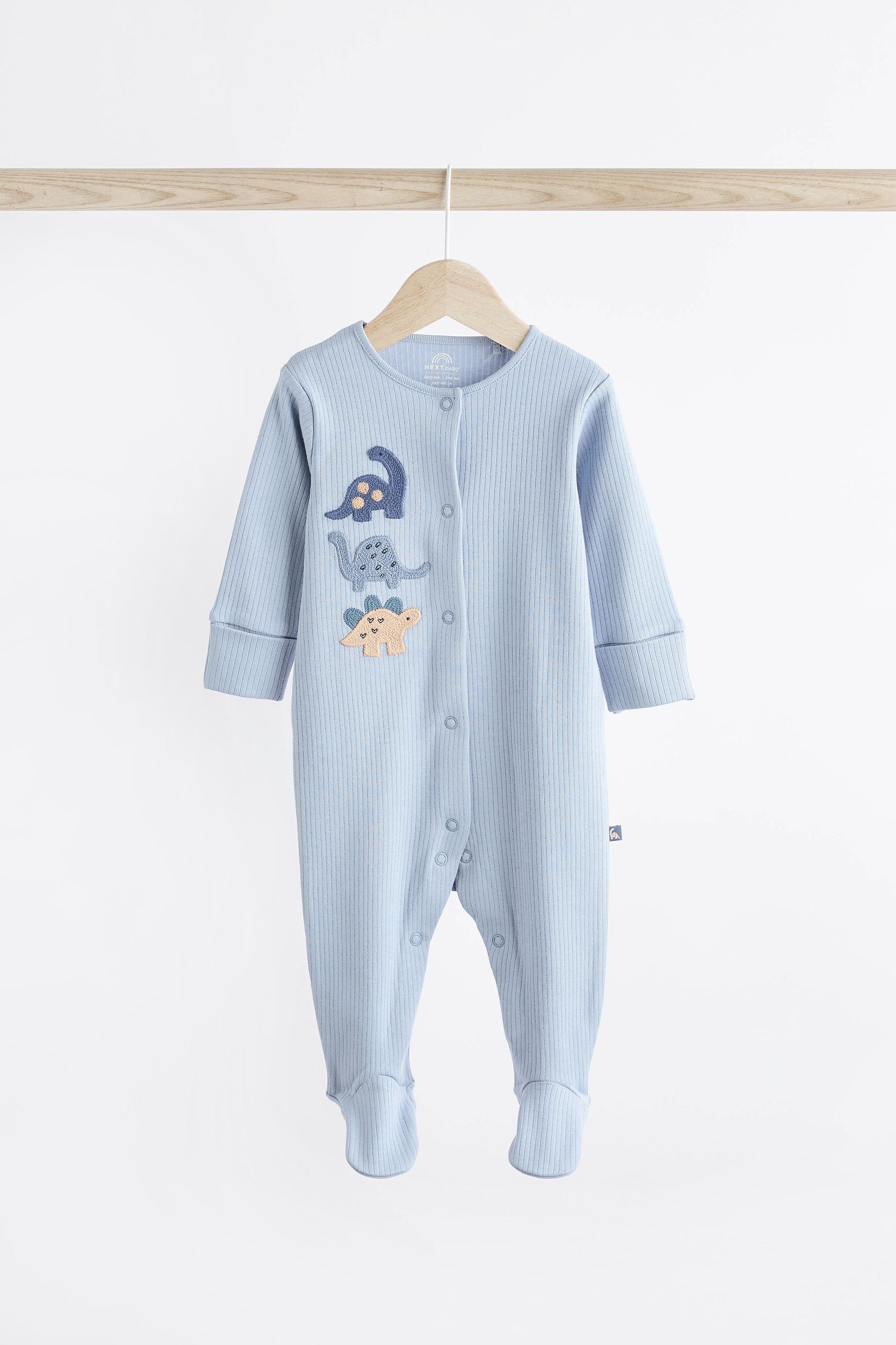 Blue Dinosaur Footed Baby Sleepsuits 3 Pack (0mths-2yrs)