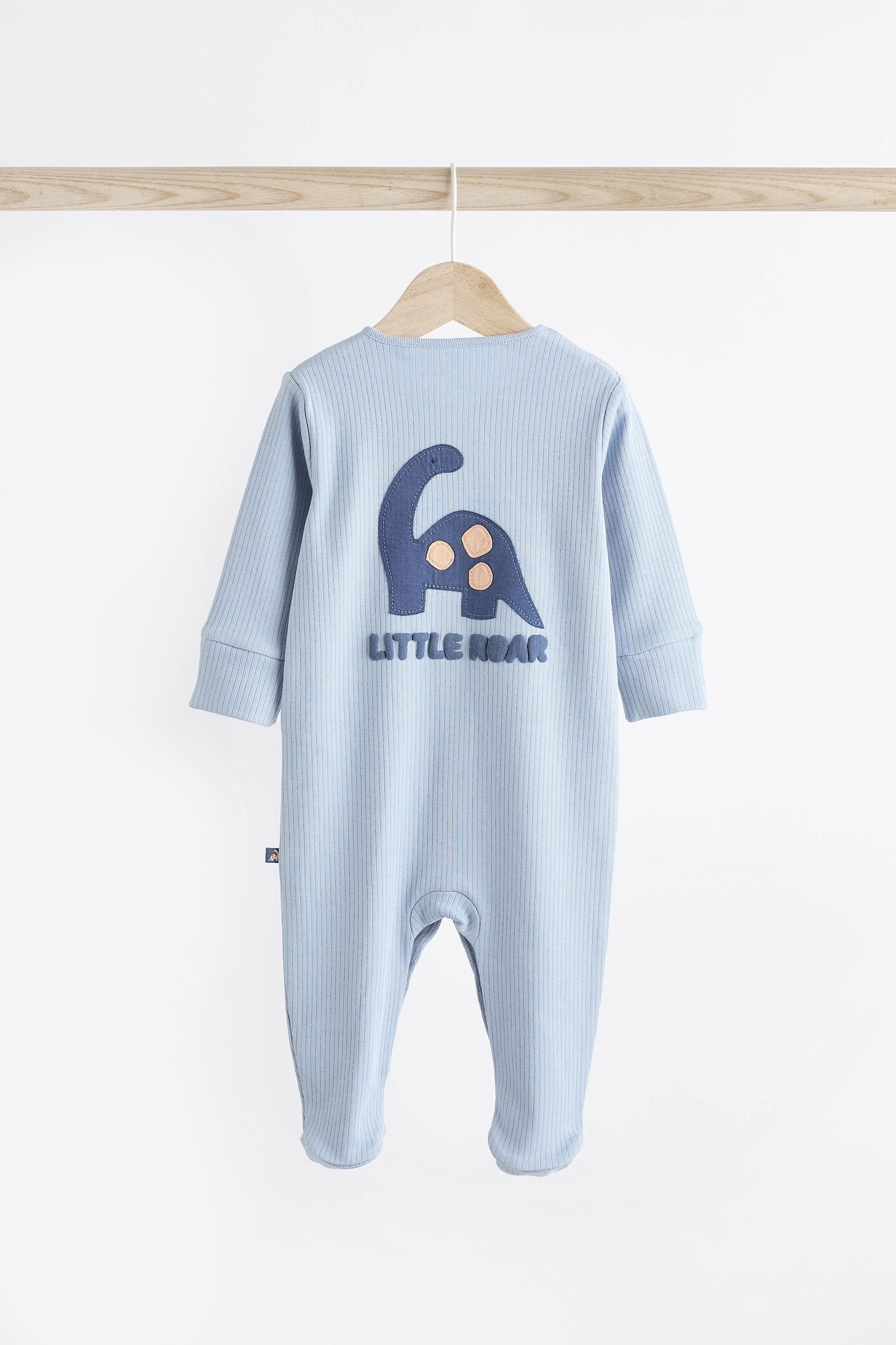 Blue Dinosaur Footed Baby Sleepsuits 3 Pack (0mths-2yrs)